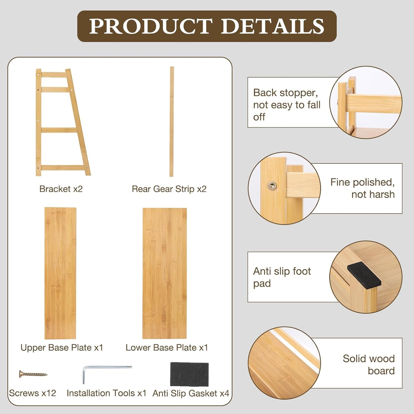 2-Tier Ladder Desktop Bookshelf, 23.62" Wide Wooden Countertop Storage Hutch for Office, Dorm and Home, Small Desk Organizer for Books and Decor