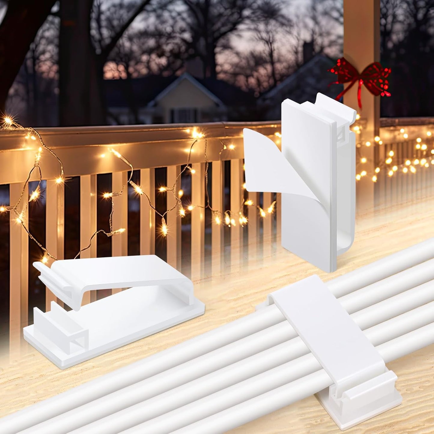 Hicarer 100 Pcs Adhesive Cable Clips Wire Clips Management Wire Cable Holder Clamps Tie Cord Holder for Car Outdoor Wall String Lights Desk Home Office(Small, White)
