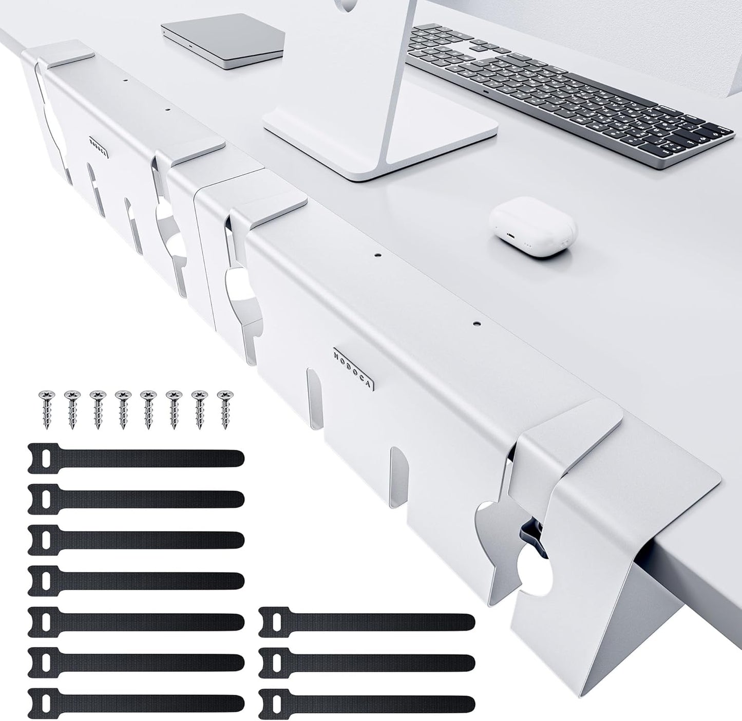NODOCA No Drill Under Desk Cable Management Tray, 14'' Wire Management, Punch-Free Clamp on, Metal Cable Tray, Wire Organizer Under Desk, Under Desk Basket for Office and Home, Black