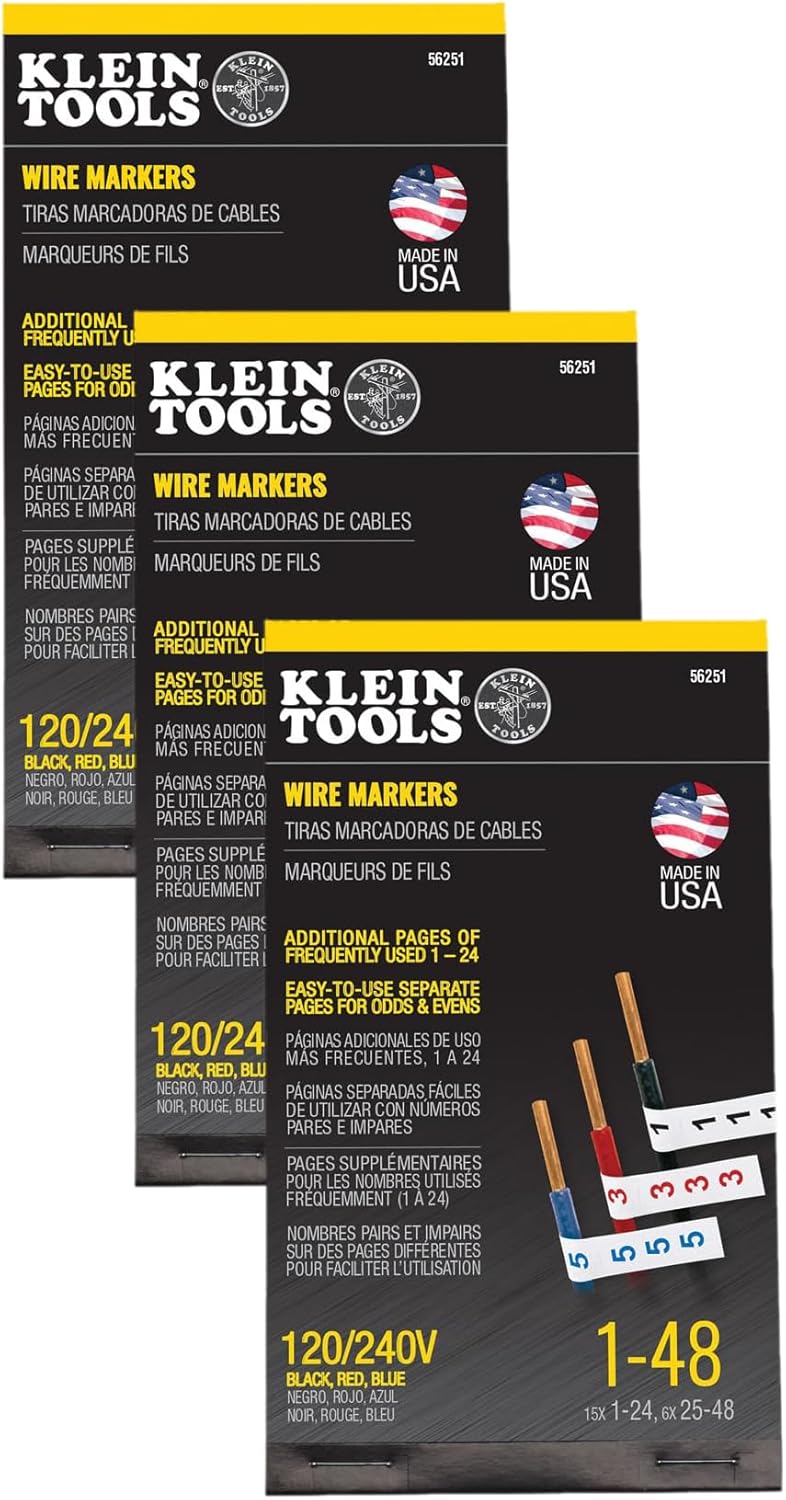 Klein Tools 56250 Wire Marker Book for Cable Management, Electric Panel Organization Wire Label Stickers, Numbered 1-48