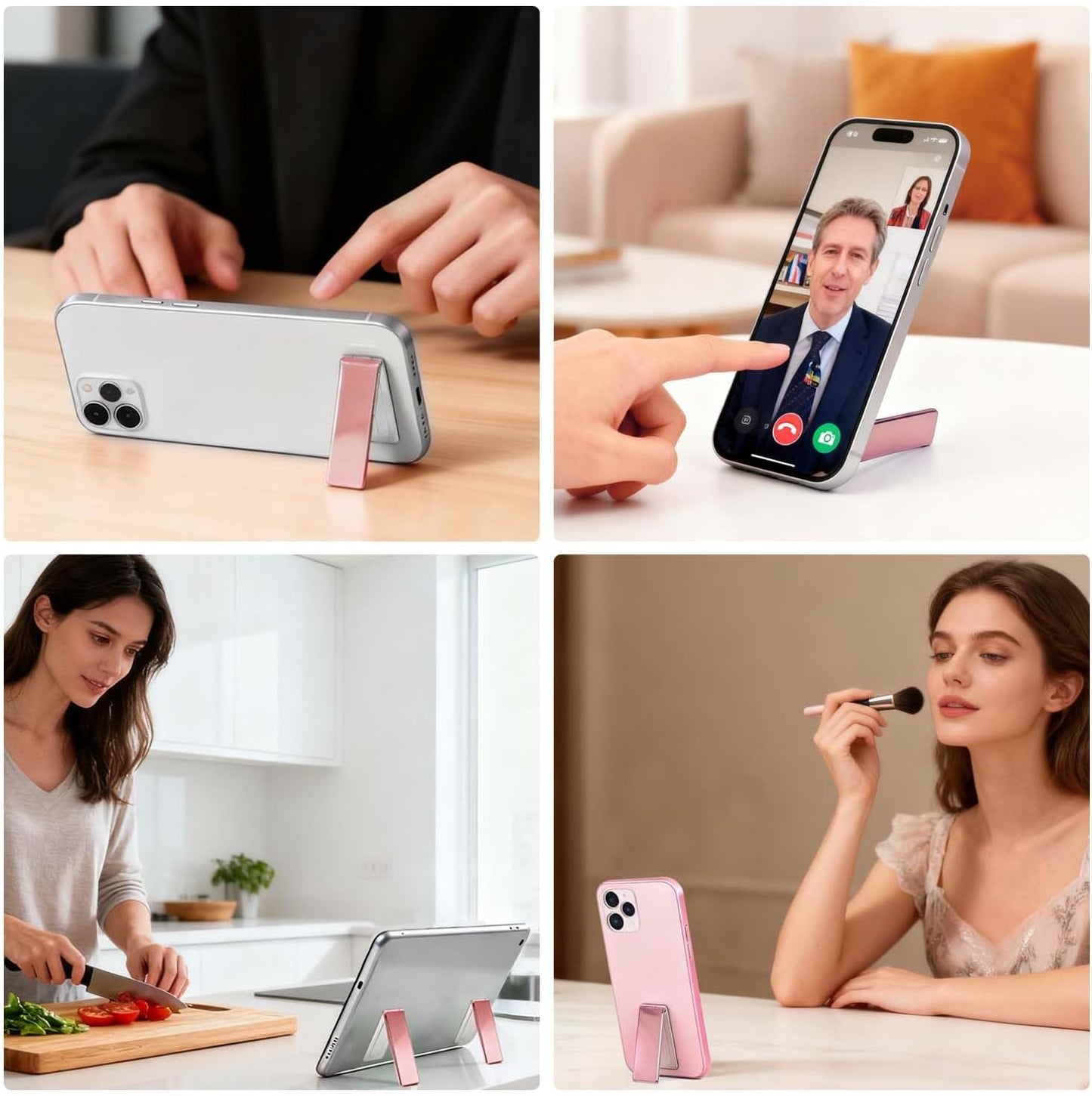 Cell Phone Kickstand 2Packs,Ultra-Thin Vertical and Horizontal Phone Stand for Desk,Adjustable Phone Holder Stand for Desk Compatible with iPhone,Samsung,Smartphones and More(Rose)