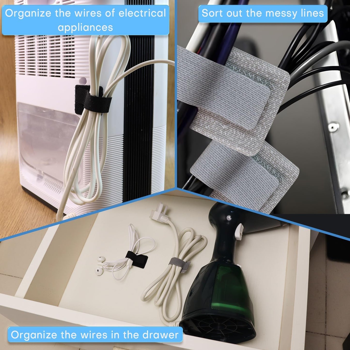60 Pack Hook and Loop Cable Ties, Adhesive Cable Clips, Cord Organizer for Appliances,Suitable for Office And Home Use, Cable Ties Can Easily Organize Desktop Wires and Network Cables