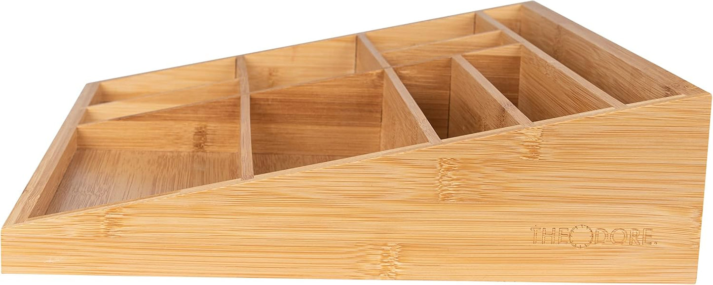 Theodore Bamboo Desktop Organizer – 10‑Compartment Natural Wood Storage Tray for Office, Home, Kitchen & Vanity – No Assembly, Water‑Resistant, Eco‑Friendly