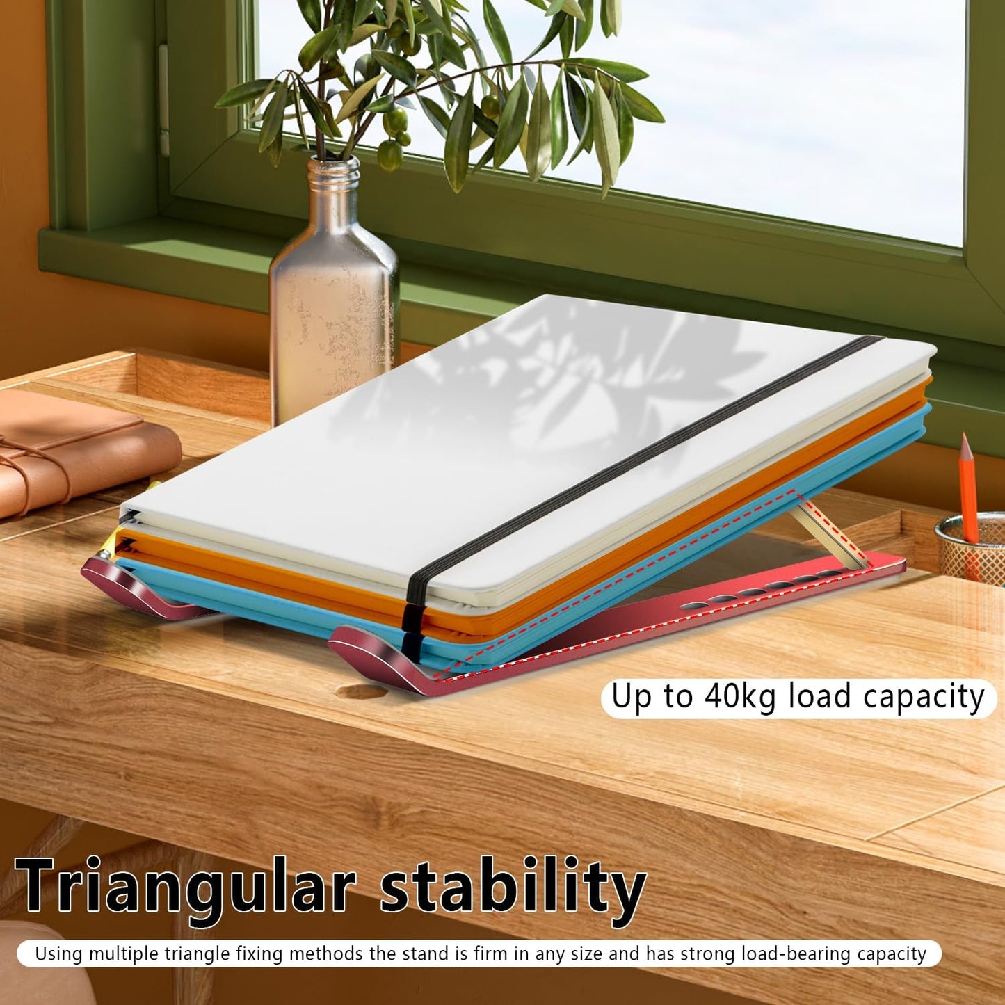 Laptop Stand, Computer Tablet Stand, Adjustable Aluminum Foldable Portable Laptop Holder Riser, Compatible with MacBook Air Pro, Lenovo, HP, Dell, More 10-15.6” Laptops and Tablets (Red)