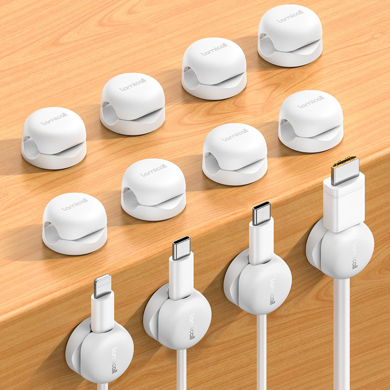 Lamicall Cable Clips, Spring Cord Organizer Holder - 6Pack Compact Desk Cable Management Clips, Nightstand Phone Charging Cord Holder, 8mm Slot Adhesive Wire Organizer, Desk Office Accessory