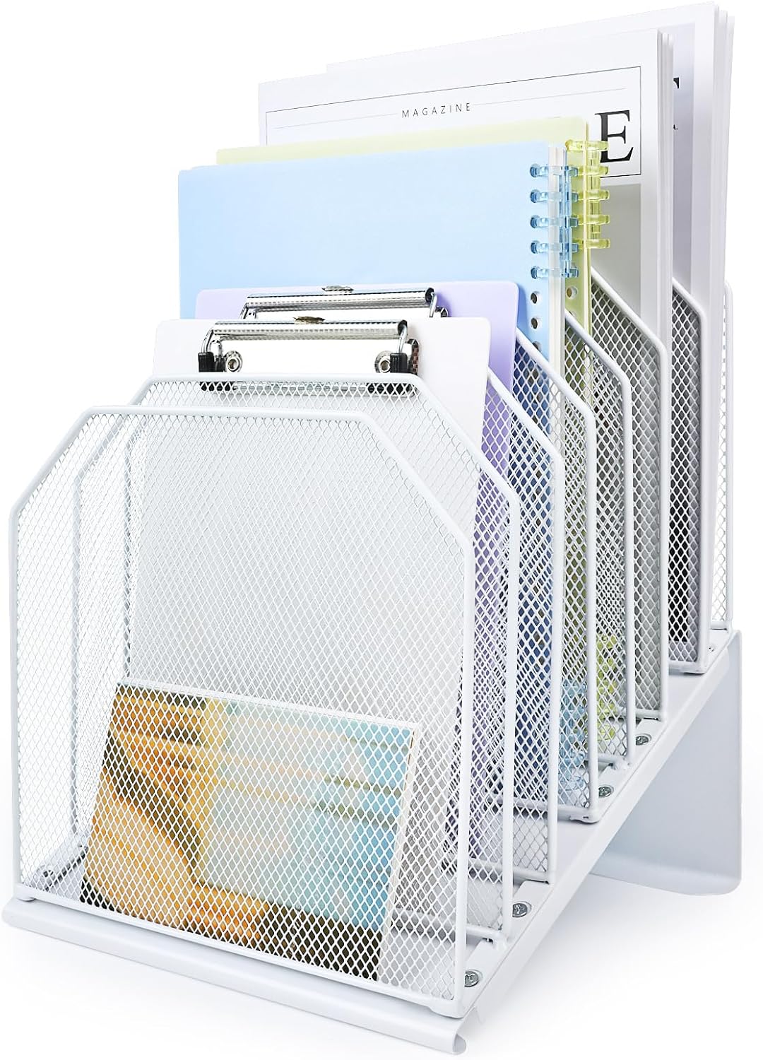 SUMMORO Inclined File Organizer for Desk, 7-Section Vertical File Folder Holder Office Desk Organizer Metal Rack File Wire Mesh Desktop Document Sorter for Office School Classroom Home (Black)