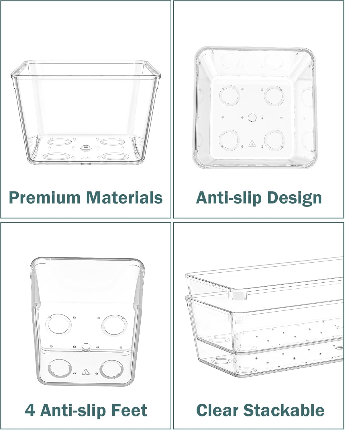 15Pcs Clear Plastic Drawer Organizers Set, 4size makeup drawer organizer trays for vanity/desk/bathroom/office/nightstand/gadgets for kitchen/desk drawer, Versatile drawer divider storage bins