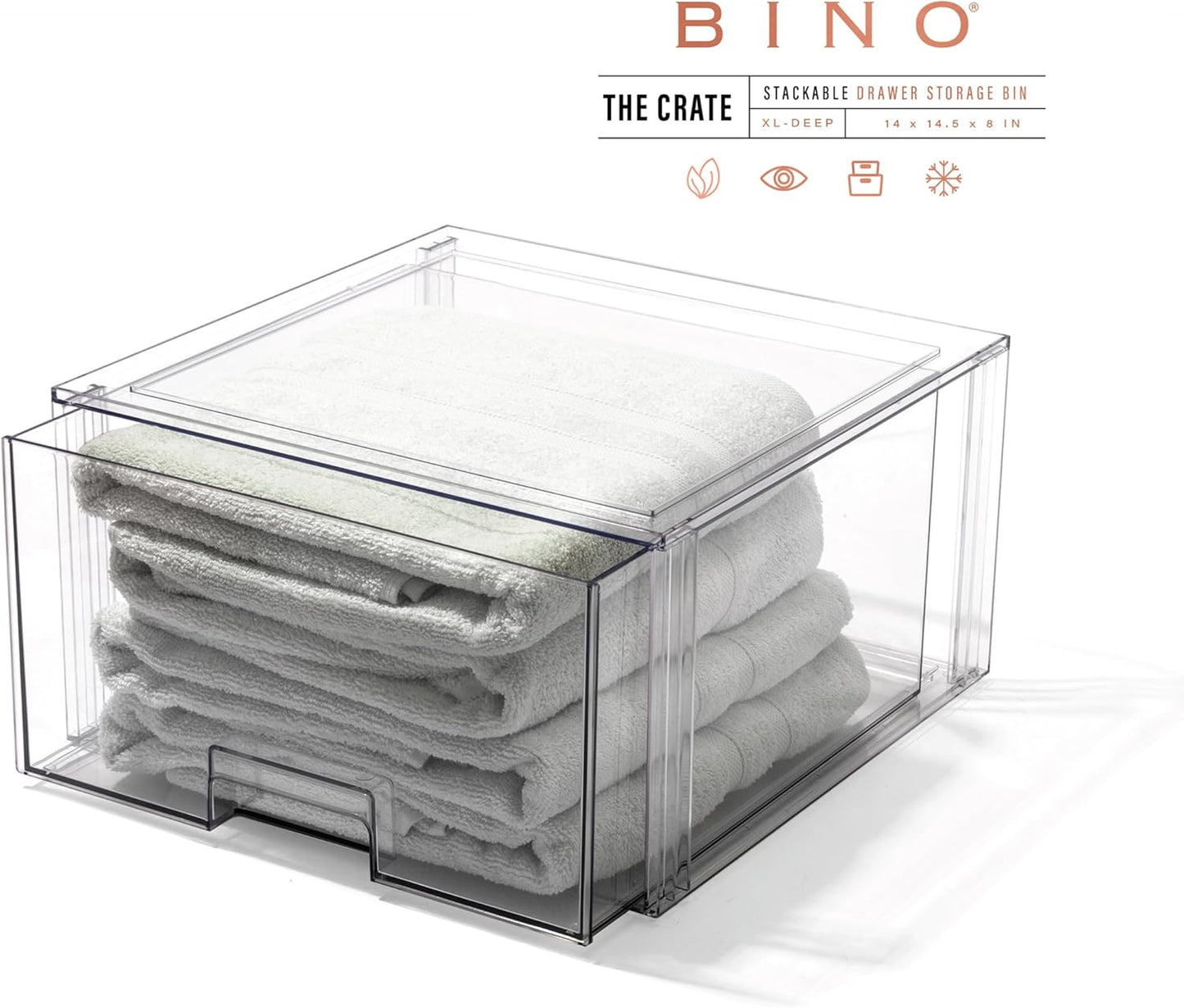BINO | Stackable Storage Drawers, Shallow X-Large - Clear | THE CRATE COLLECTION | Storage Bins With Drawers Bathroom Organizers and Storage Organization and Storage Under Sink Organizer Vanity Home