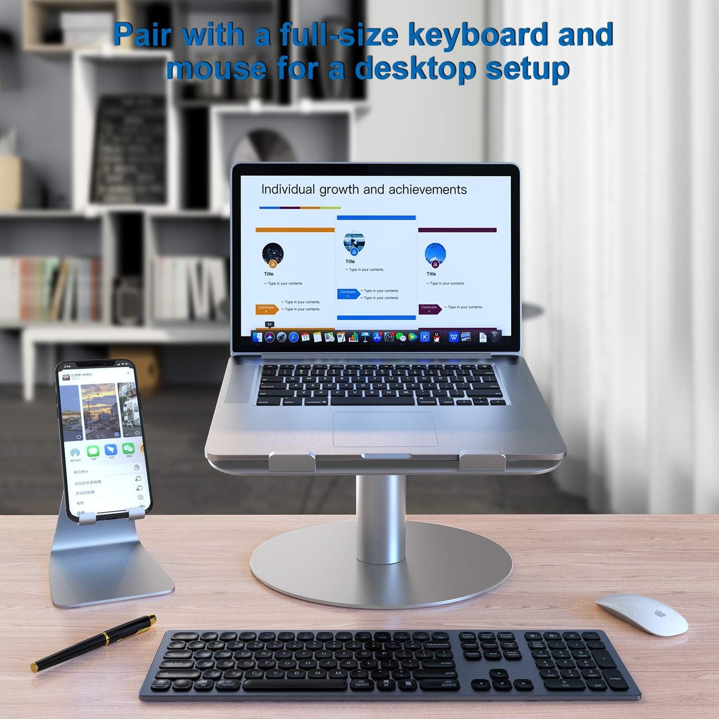 Laptop Stand for Desk - Adjustable, Foldable Clear Acrylic Riser with 360° Rotating Base, Ergonomic Laptop Holder for MacBook Pro/Air & 10-16” Notebooks