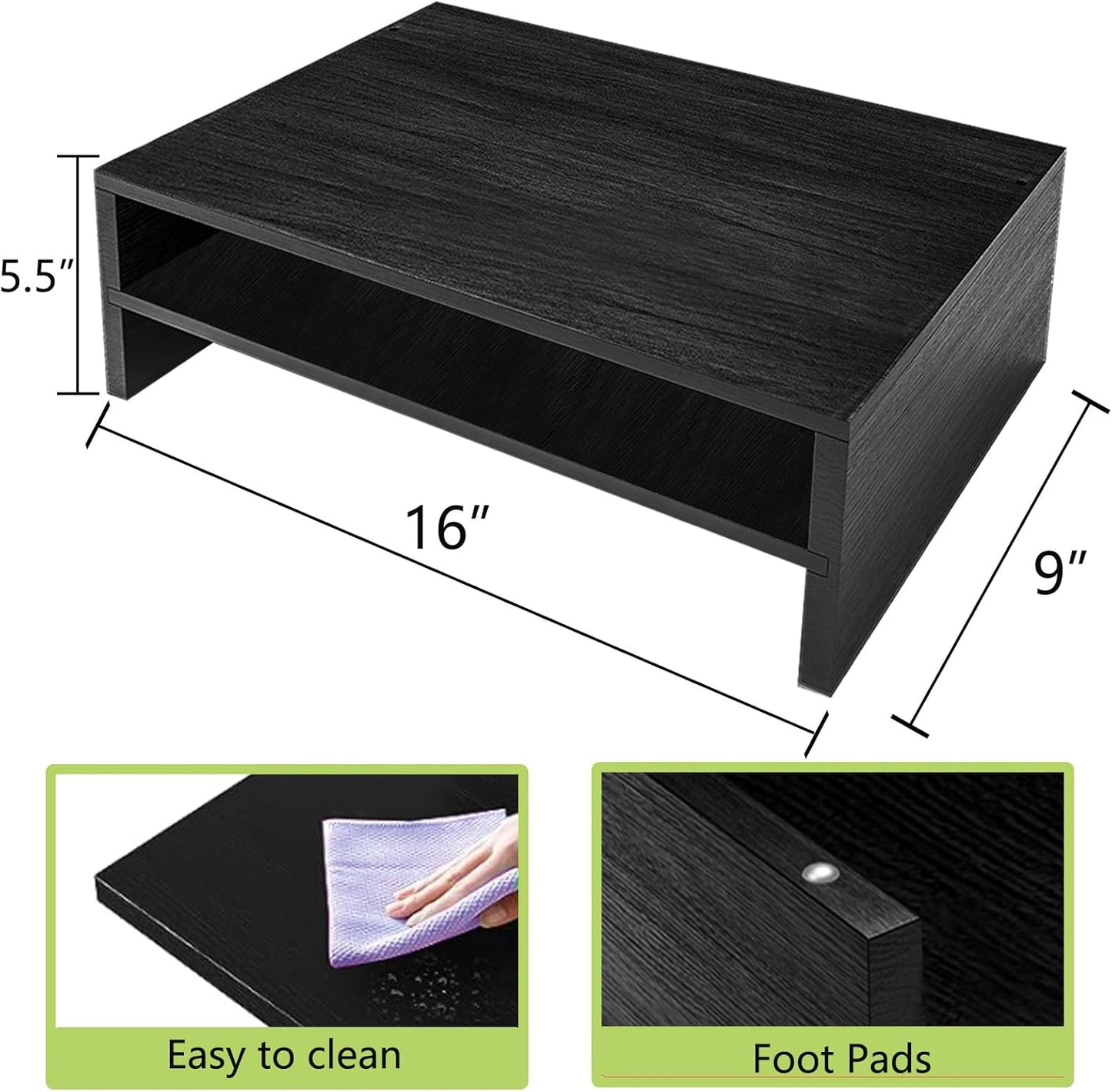 Simpple Trending Monitor Stand Riser, 2 Tier Wood Office Desk Storage Organizer for Laptop, Computer, Black