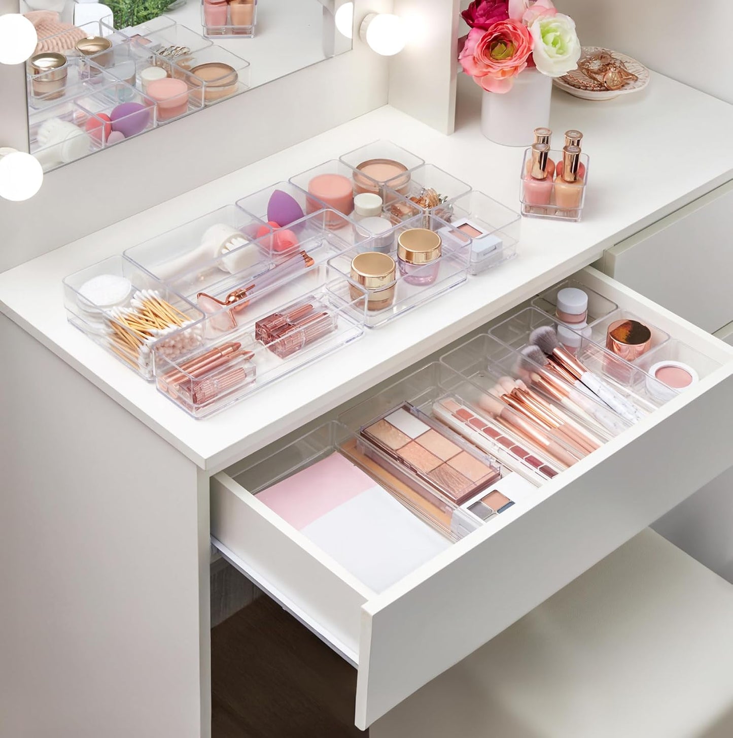 STORi SimpleSort 10-Piece Stackable Clear Drawer Organizer Set | Multi-size Trays | Makeup Vanity Storage Bins and Office Desk Drawer Dividers | Made in USA