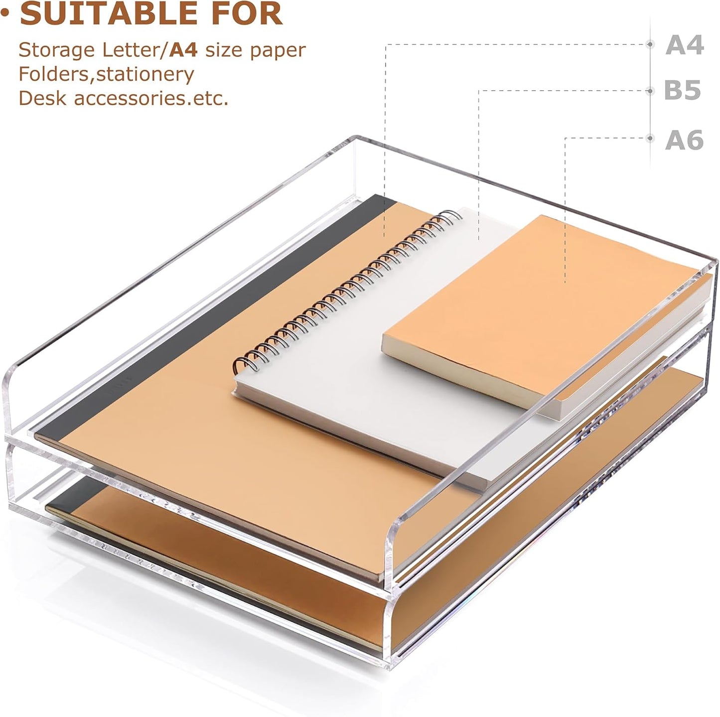 SANRUI 4 Tier Clear Desk Paper Letter Organizer Trays, A4 Stackable File Document Tray, Acrylic Desk Organizers and Accessories Sorter, Workspace Office Supplies Organizers,12.4inx8.86inx6.64in