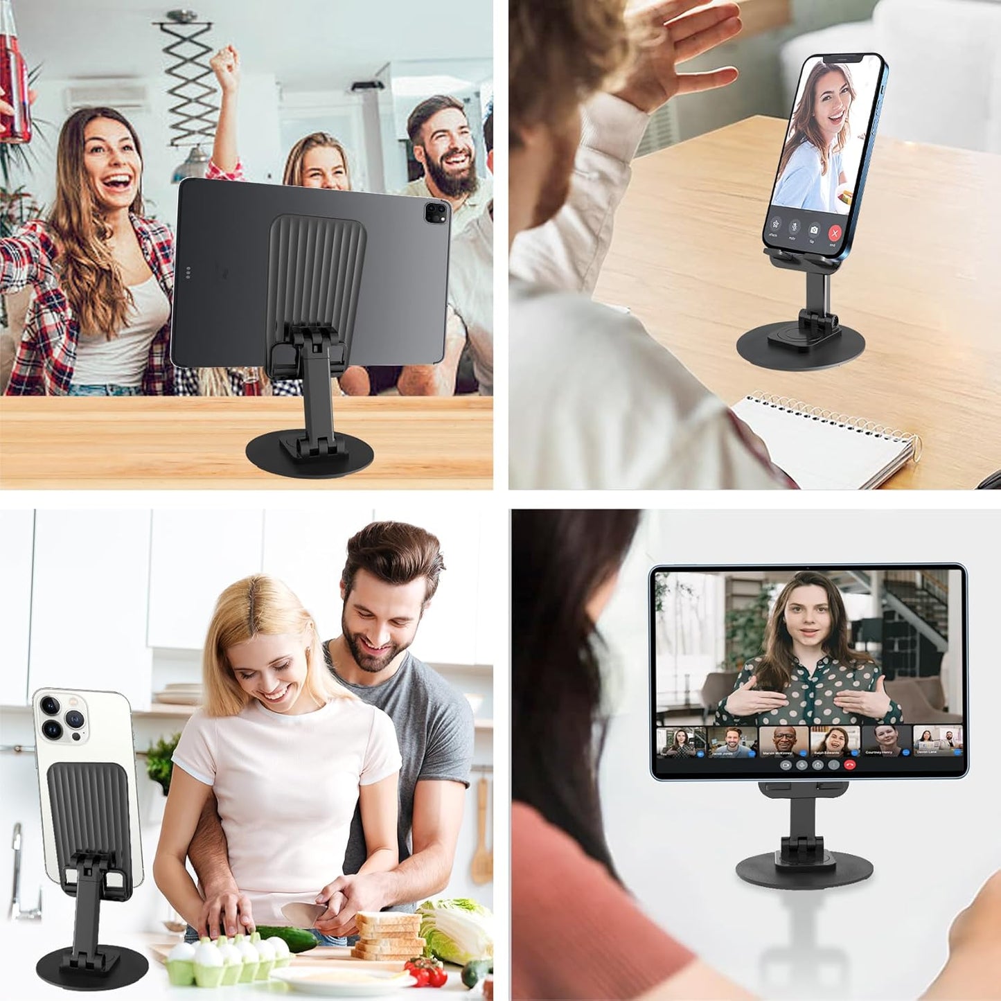 Cell Phone Stand, Adjustable Phone Holder 360° Rotation Fully Foldable Desktop Dock Compatible with iPhone 16 15 14 13 Pro Max Android Smartphone E-Reader Tablets (Black)
