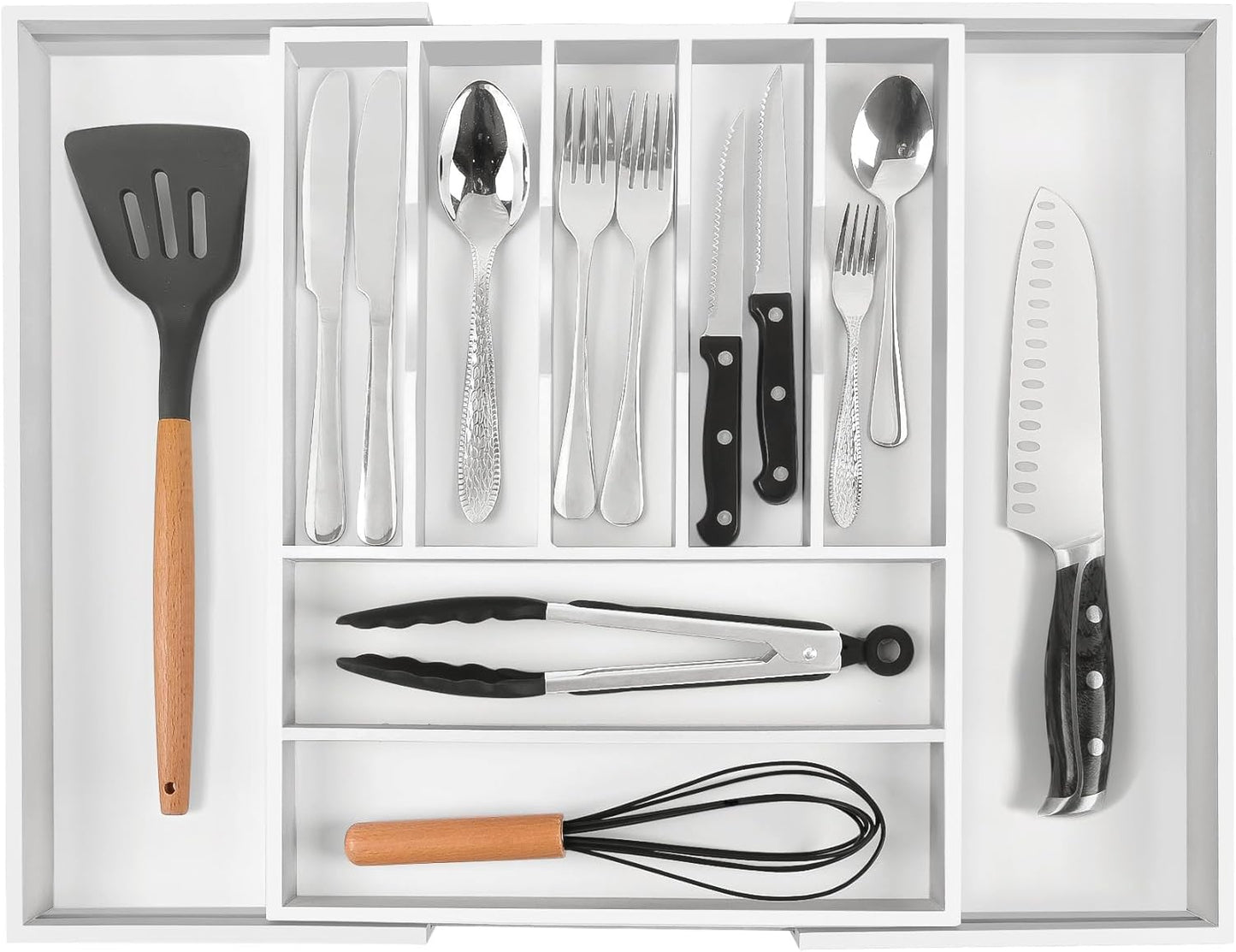 Kitchen Silverware Drawer Organizer and Storage Flatware Cutlery Utensil Holder Spice Rack Containers Bathroom Counter Cabinet Office Desk Makeup Drawer Tray Kitchen and Dining Tools Decor Accessories
