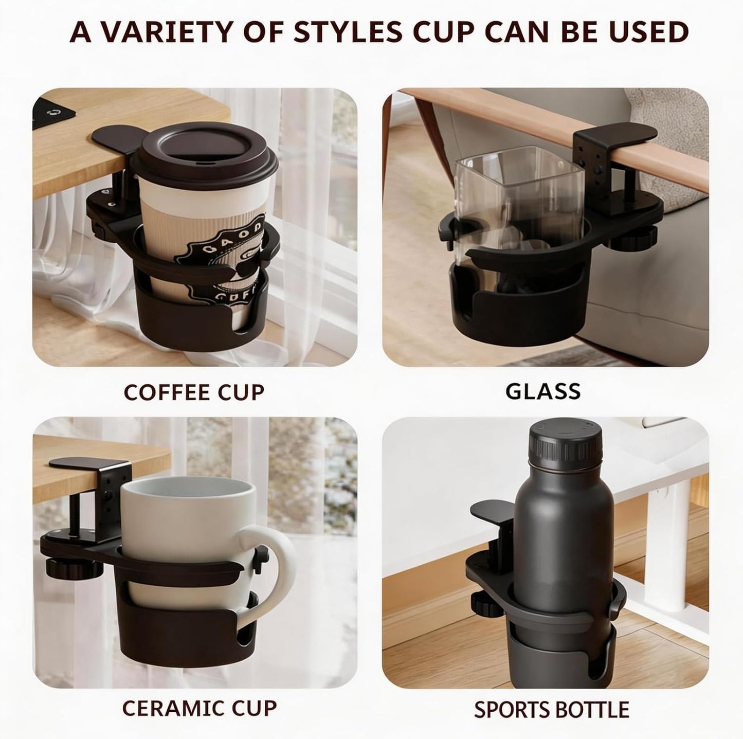 Clamp-On Under Desk Organizer with Cup Holder, 360° Rotating Mesh Drawer with Cable Hole, No-Drill Desk Drawer Organizer for Gaming Desk Accessories, Office Supplies, Coffee Mug, Dorm(2 in1)