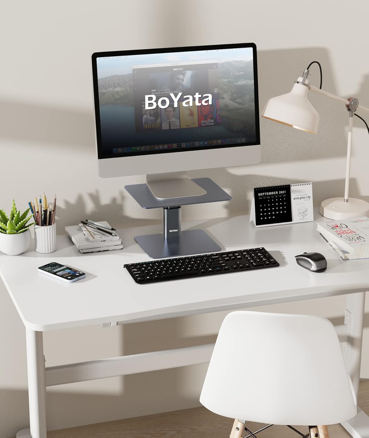BoYata Monitor Stand, Adjustable Monitor Riser Metal Computer Stand Compatible with TV, PC, Laptop, Computer, iMac, and All Screen Display-Black