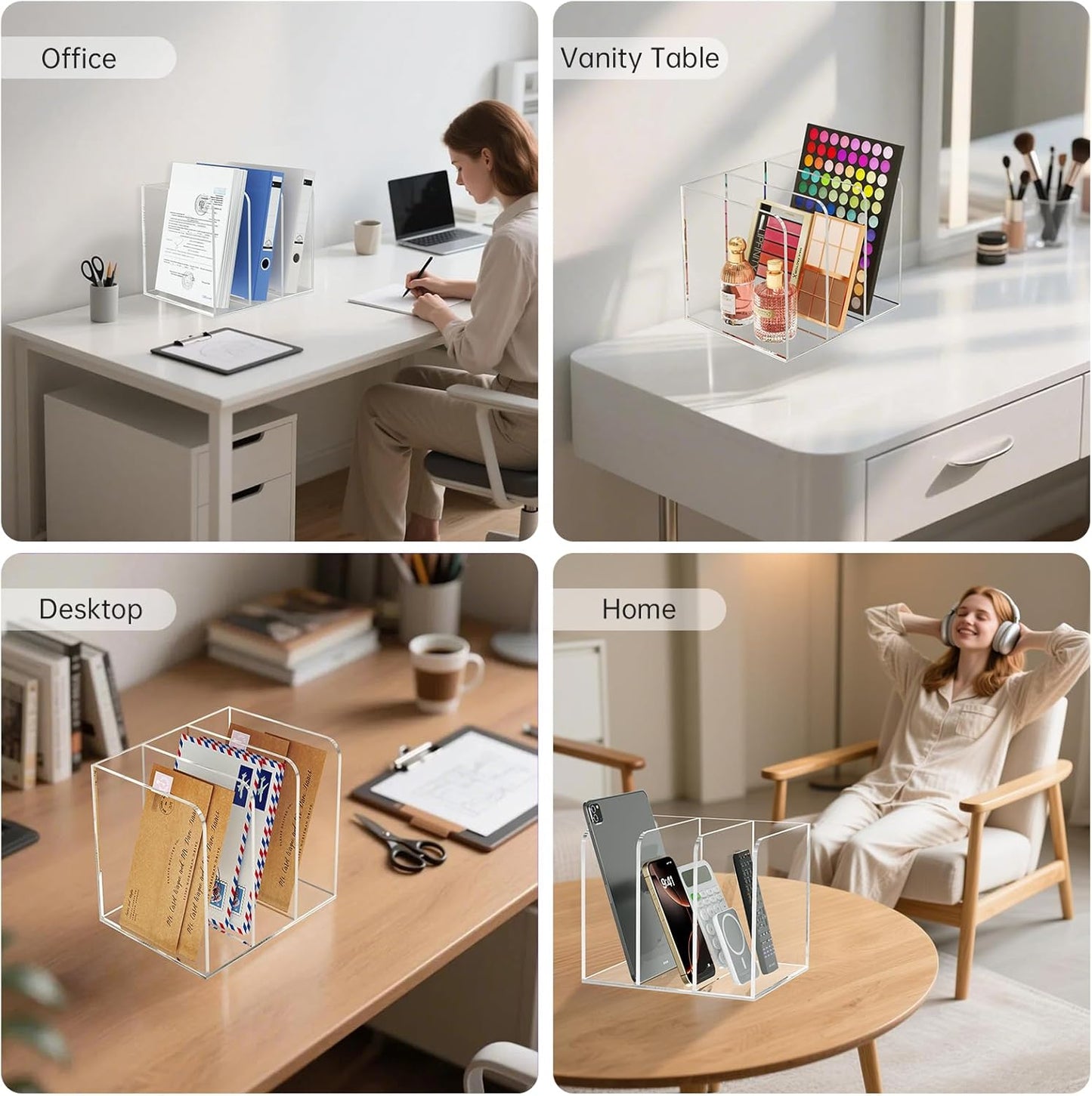 Acrylic Desk Organizer Book Organizer, Magazine File Holder, Vertical File Organizer Stand File Folder Holder, Mail Organizer Countertop Mail Sorter File Sorter, Clear Book Ends Book Holder