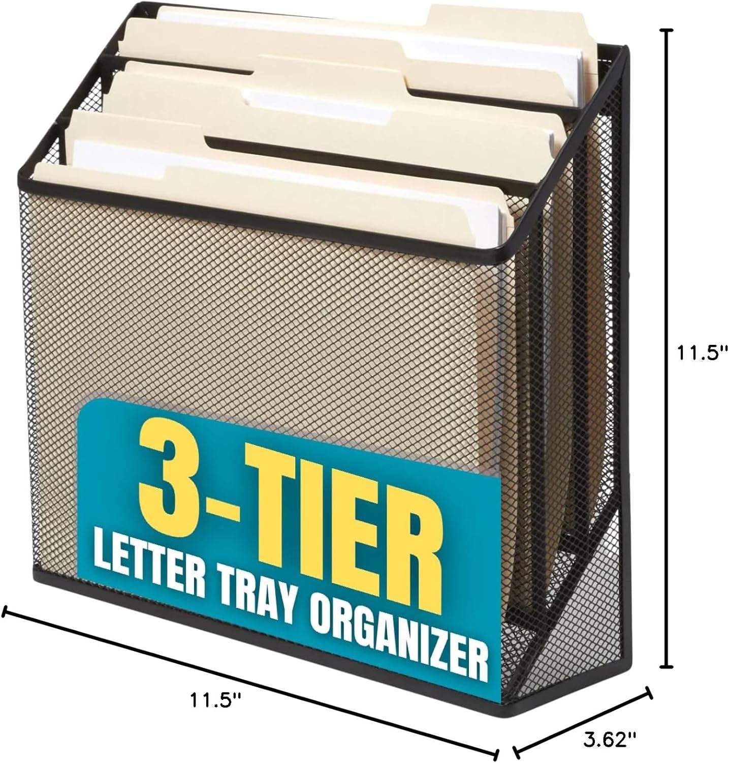1InTheOffice 3 Tiers File Folder Organizer, Desk Sorter, Black Mesh