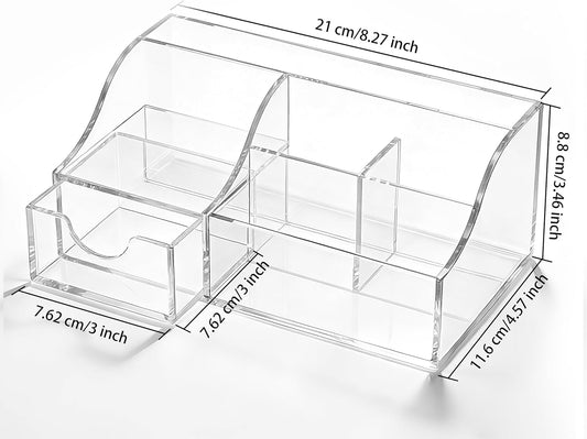 HBlife Acrylic Desk Organizer with 6 Compartments, Pen & Pencil Holder, Clear Multifunctional Desktop Caddy for Office Supply and Organization
