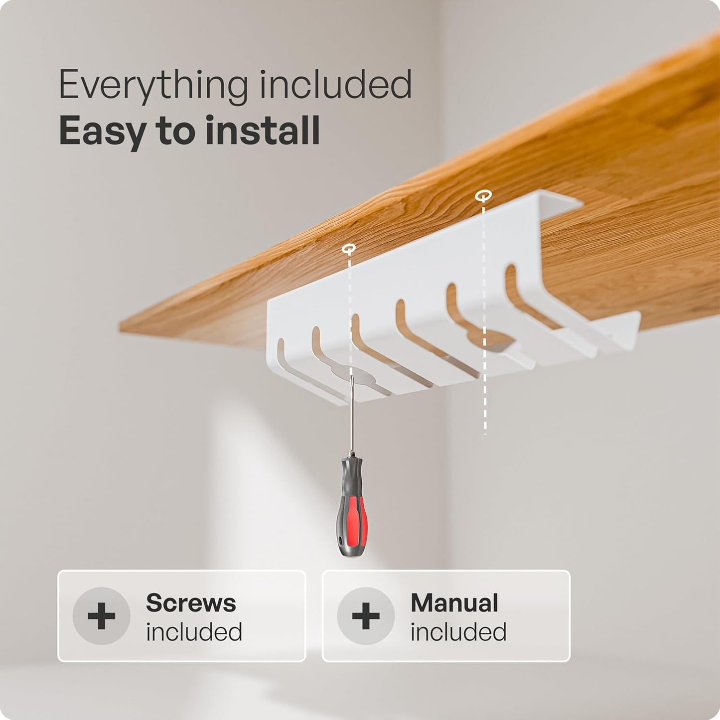 PAMO Cable Management Under Desk for Easy mounting Under-Table I Set of 2 - with 10X Cable Ties I Desk Organizer for Office/Home Office Table Thoughtful Cable Tray Holder