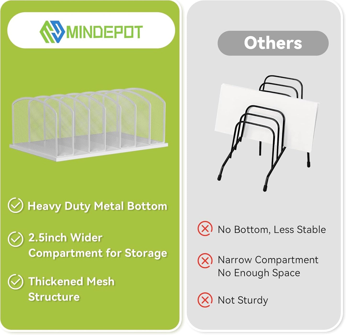 MINDEPOT Desk File Organizer 7 Sections Upright Mesh File Sorter Organizer for Desk, Office Organization File Holder for Home, Office & Classroom (Black, 1Pack)