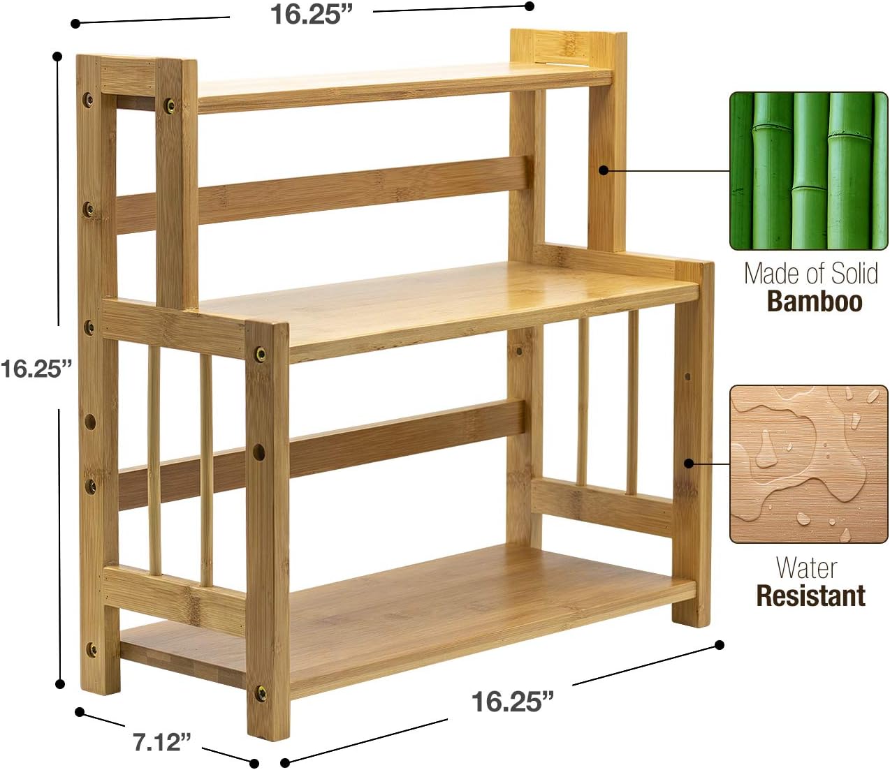 Sorbus Kitchen Countertop Organizer Bamboo Wooden Counter Storage Shelf Rack for Spice, Soap, Skin Care, Makeup Display Stand, Bathroom Shelves, Vanity, Office (3-Tier)