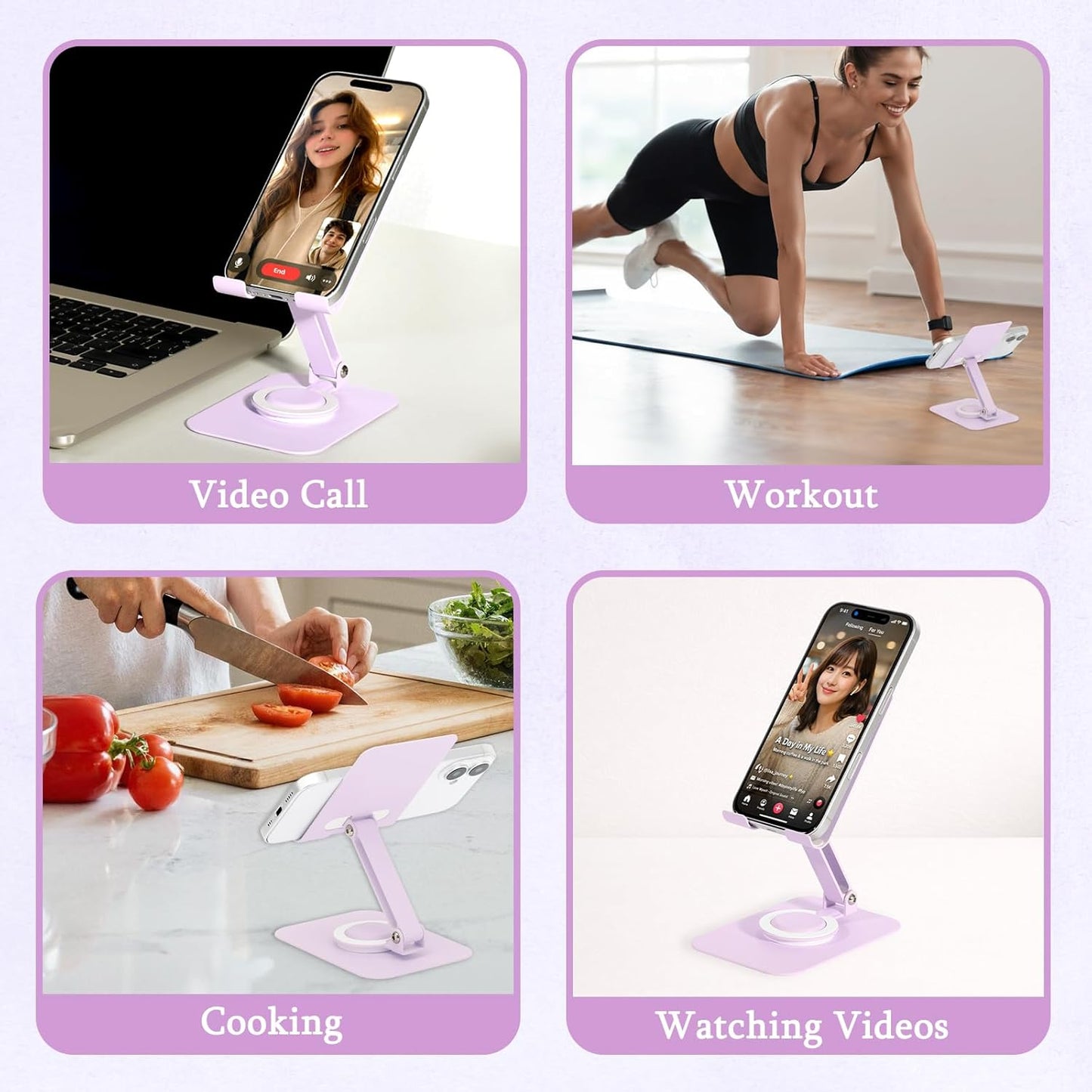Adjustable Metal Phone Stand for Desk – Foldable 360° Rotating Phone Holder Compatible with iPhone 17/16/15/14 Pro Max/Air, Galaxy S25/S26 & Google Pixel 10a – Pink