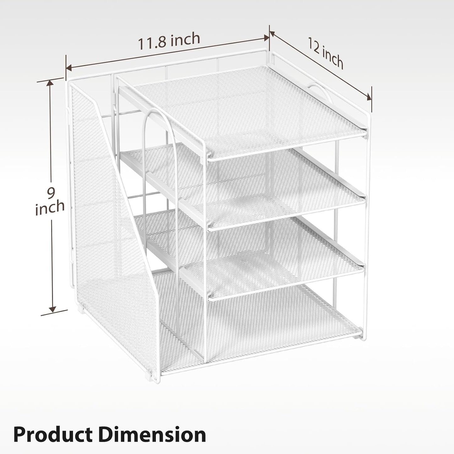 Desk Organizer, 4-Tier Metal File Organizer for Desk with Vertical File Holder, Office Accessories and Desktop Storage for Office Supplies (Black)