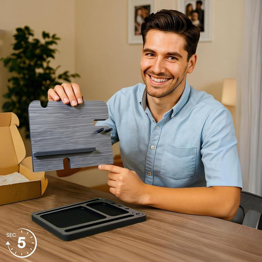 Namore Wood Phone Docking Station for Men – Nightstand & Desk Organizer with Valet Tray for Wallet, Watch & Keys – Bedside Organizer Gift for Husband or Dad