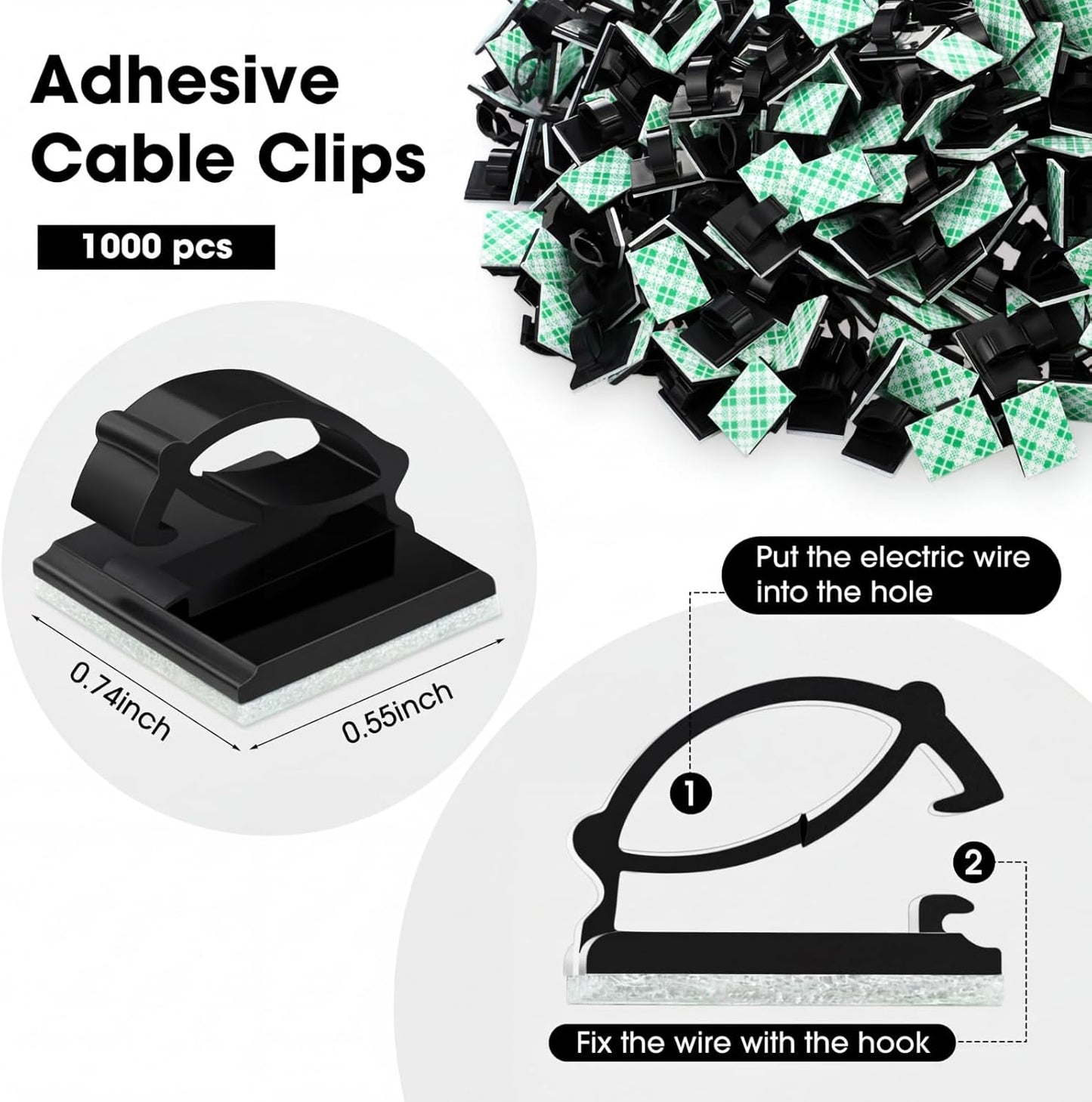 Eboot 100 Pieces Adhesive Cable Wire Clips Strong Cord Clips Wire Holders Cable Cord Management Straps Clamps Tie Holder for the Wall, Under Desk, Car, Office and Home