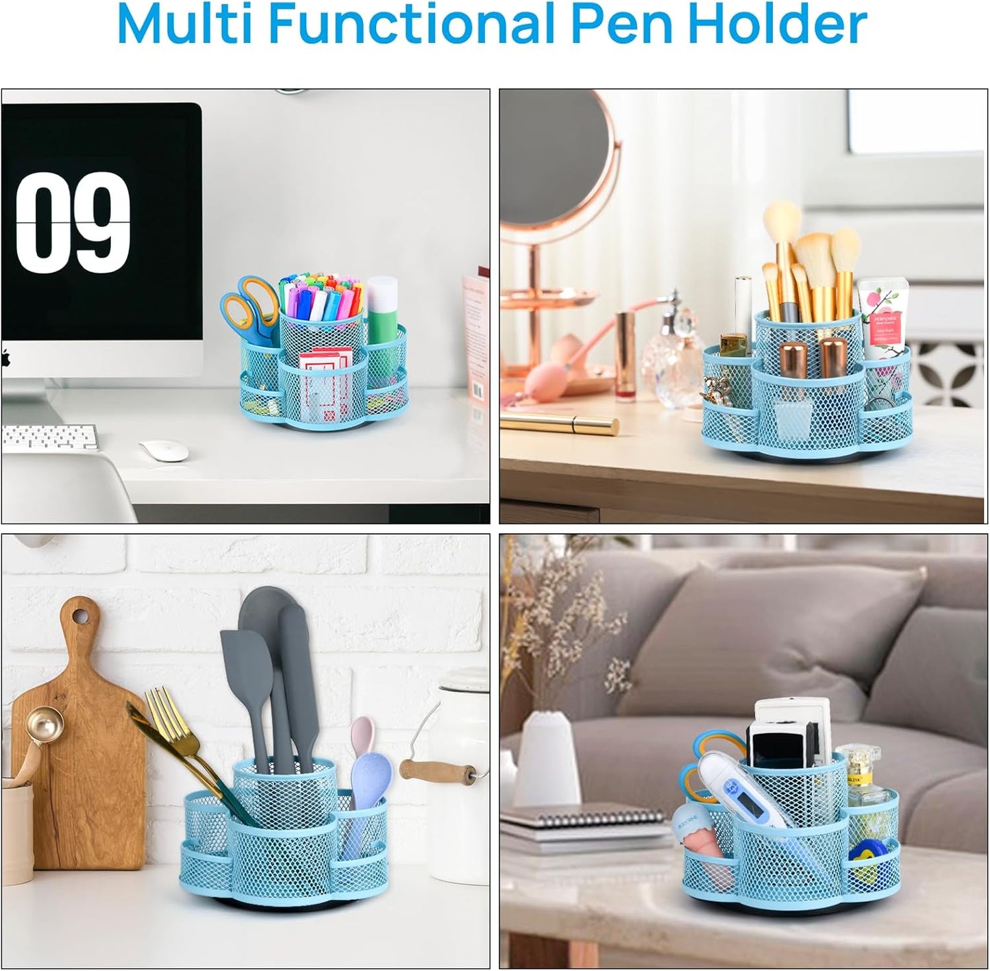 Topwey Pen Holder for Desk, 360 Rotating Pencil Holder, Cup Holder for Desk Office, Desk Organizers and Accessories in Black