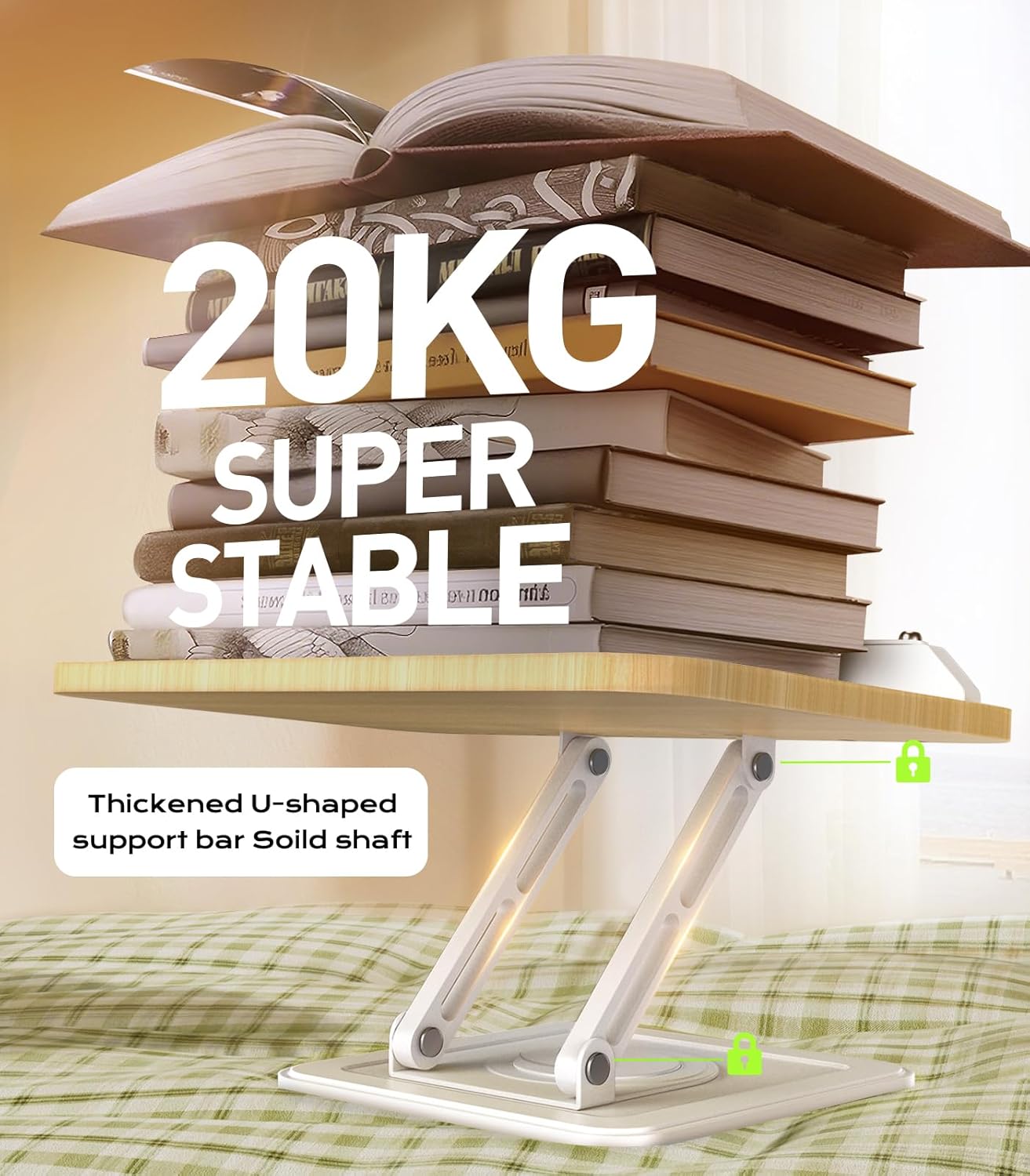 Book Stand for Reading, Adjustable Book Holder with 360°Rotating Bases, Ergonomic Cookbook Stand Recipe Book Holder with Elastic Page Clips for Magazines, Tablets, Laptops,Black