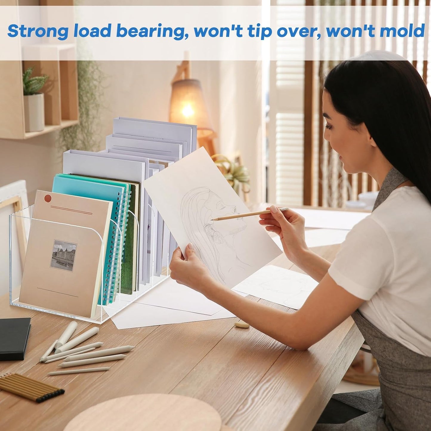 Suzile Clear Acrylic Magazine File Holder with Vertical Compartments Desk Organizer Book Rack for Desk Sorter Paper Folder Office Accessories(Clear,14.2 x 7.2 x 6.5 Inch)