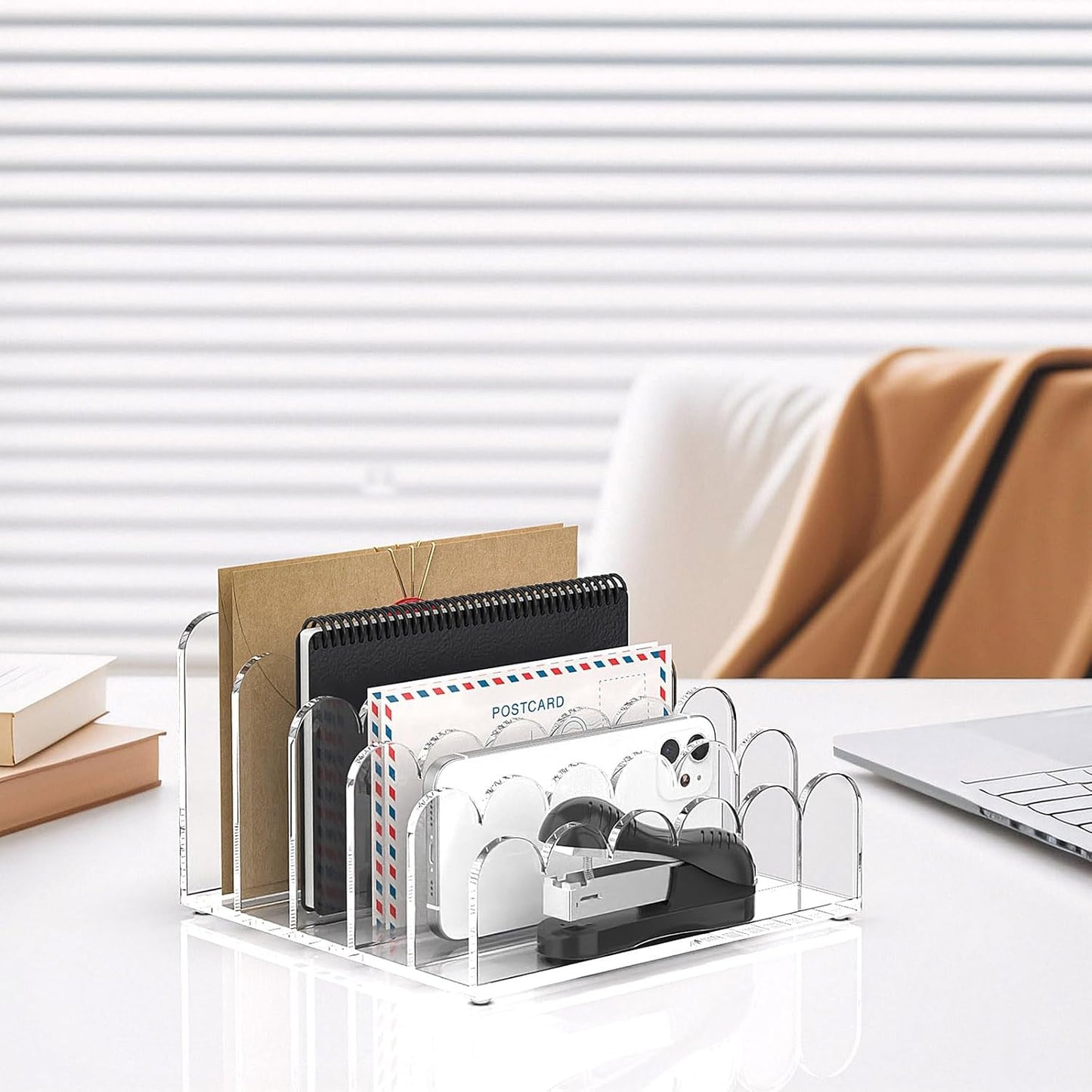 YAGELI 2 Pack 3-Slot Acrylic Mail Organizer for Desktop – Scalloped Clear Document Sorter, Vertical File Holder for Office/Home, Space-Saving Desk Organizer for Letters,Envelope,Bills,Stationery