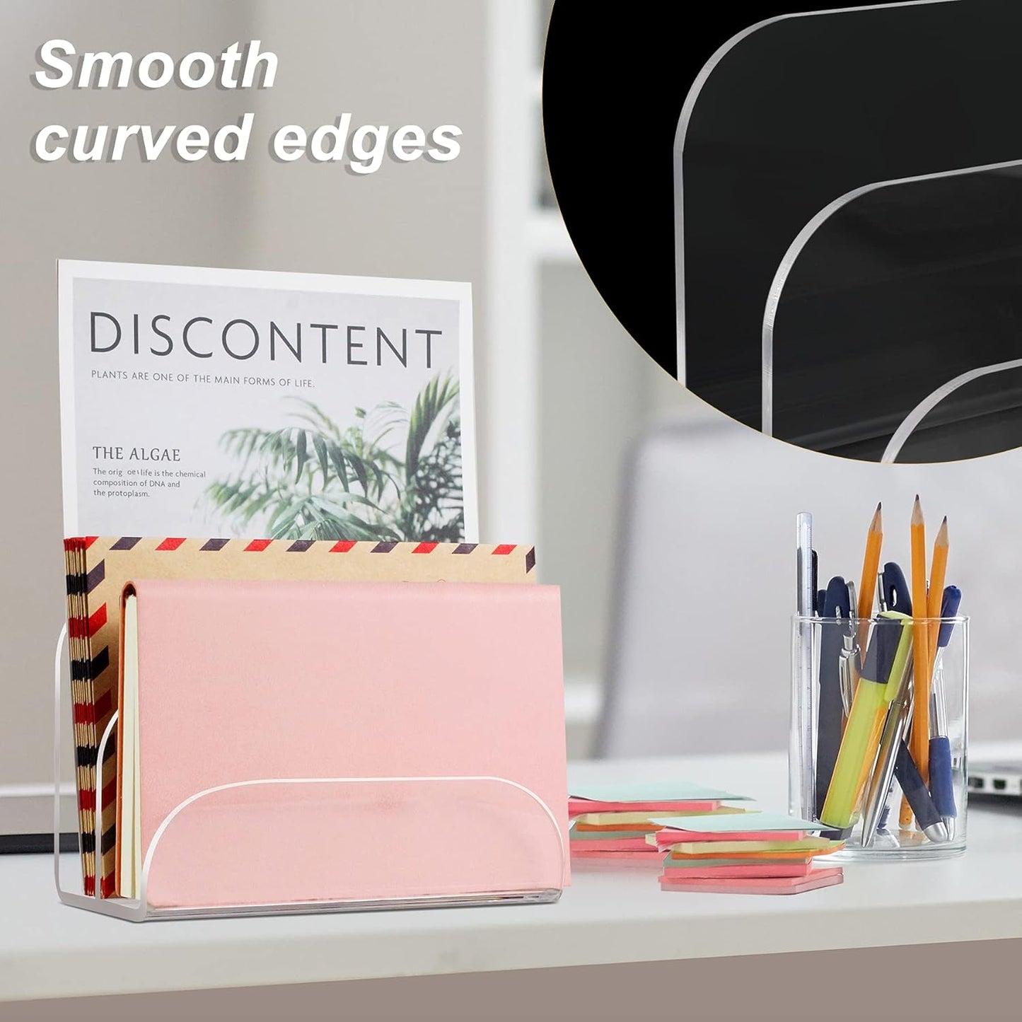 Acrylic Mail Organizer - 2 Section Desk Organizer with File Sorter and Letter Holder