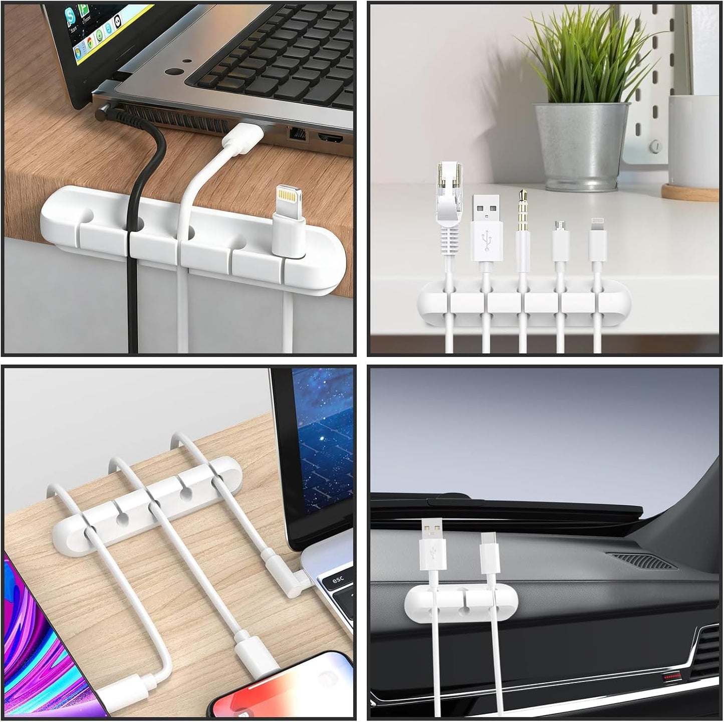 Cable Management Kit, Complete Set of 3, 5 & 7 Slots Silicone Cable Clips with 3M Adhesive - 3 Pack Cord Organizer for Desk, Home Office, Car Wire Holder