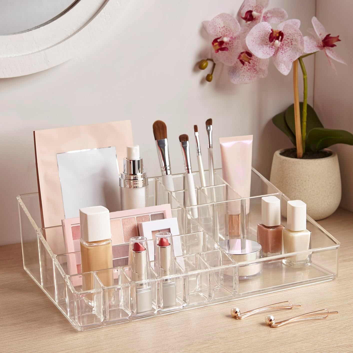 STORi Audrey Stackable Clear Bin Plastic Organizer Drawer | Organize Eyeshadow Palettes, Cosmetics, and Beauty Supplies on a Vanity | Made in USA