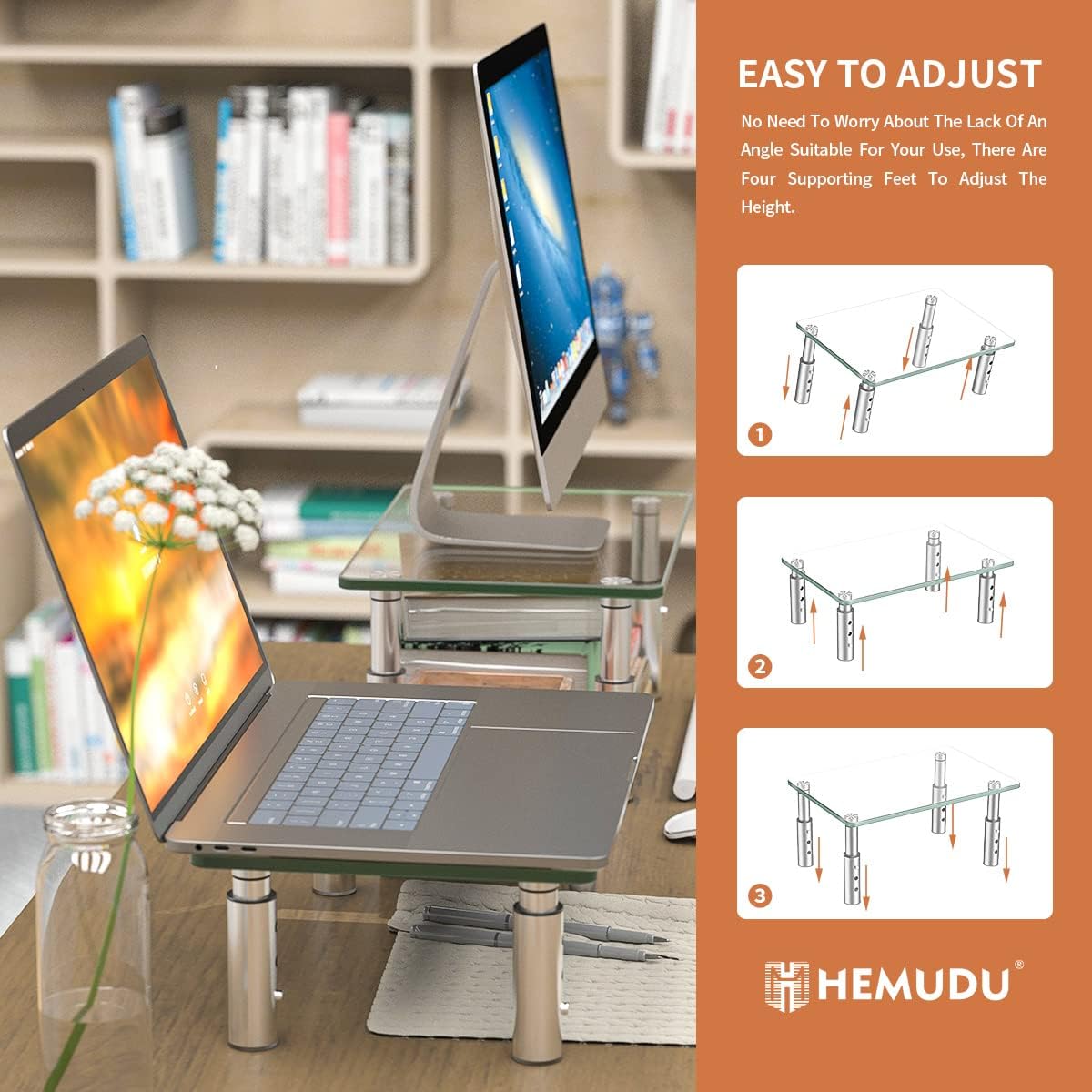 Hemudu Monitor Stand Riser, 3 Height Adjustable Laptop Stand Riser, Monitor Stand Riser for PC, Computer, Laptop Clear