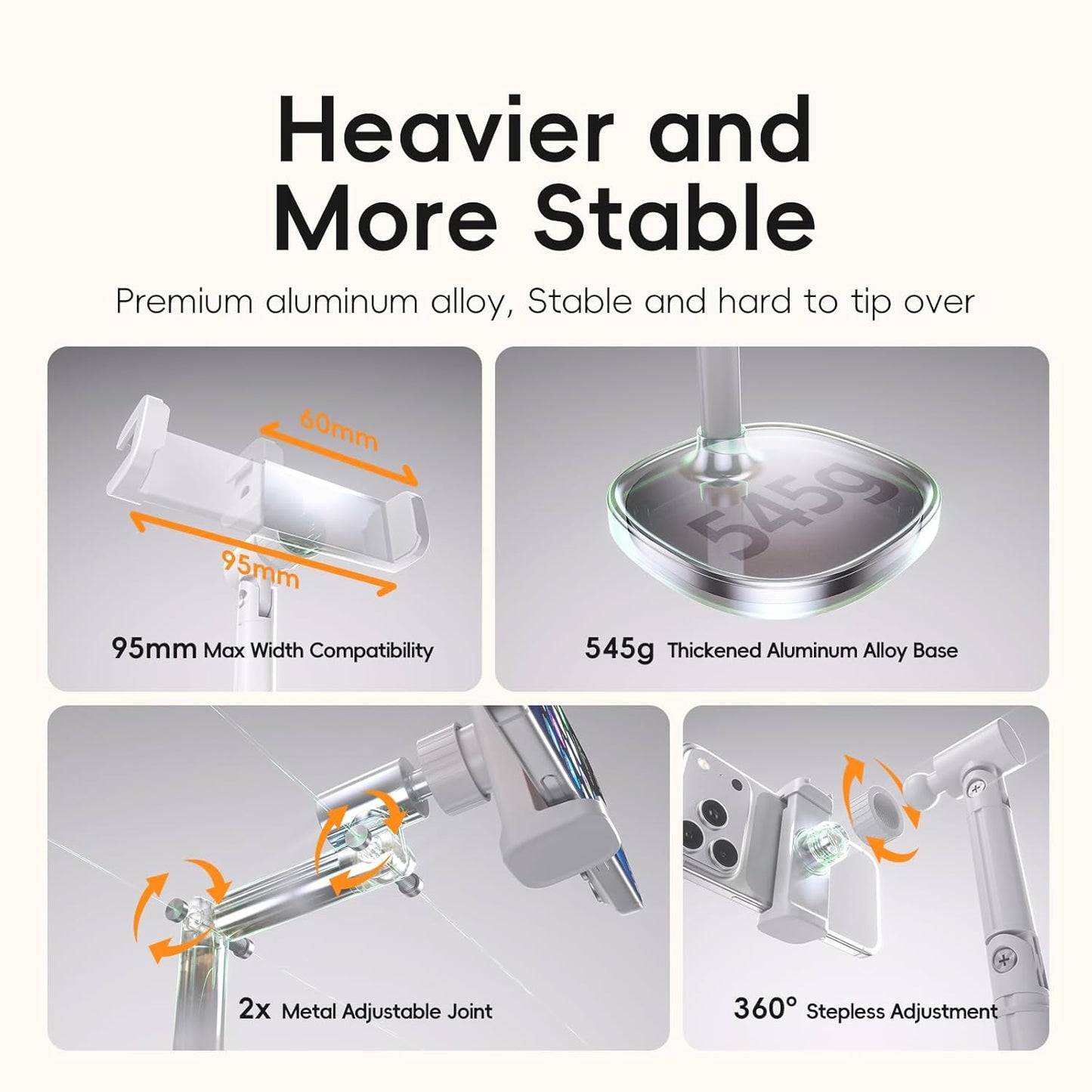 Adjustable Phone Stand for Desk, 360° Rotating Foldable Mobile Phone Holder, Sturdy Office Desk Accessories for All iPhone & Samsung Galaxy Models