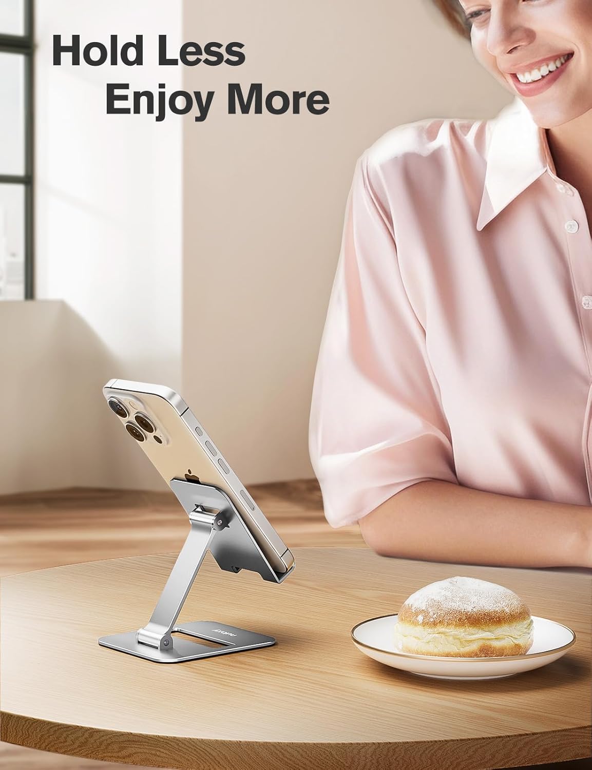 Nulaxy 2 Pack Dual Folding Cell Phone Stand, Fully Adjustable Phone Holder for Desk, Compatible with iPhone 17 16 15 14 13 12 11, Nintendo Switch, All Phones, Black & Rose Gold