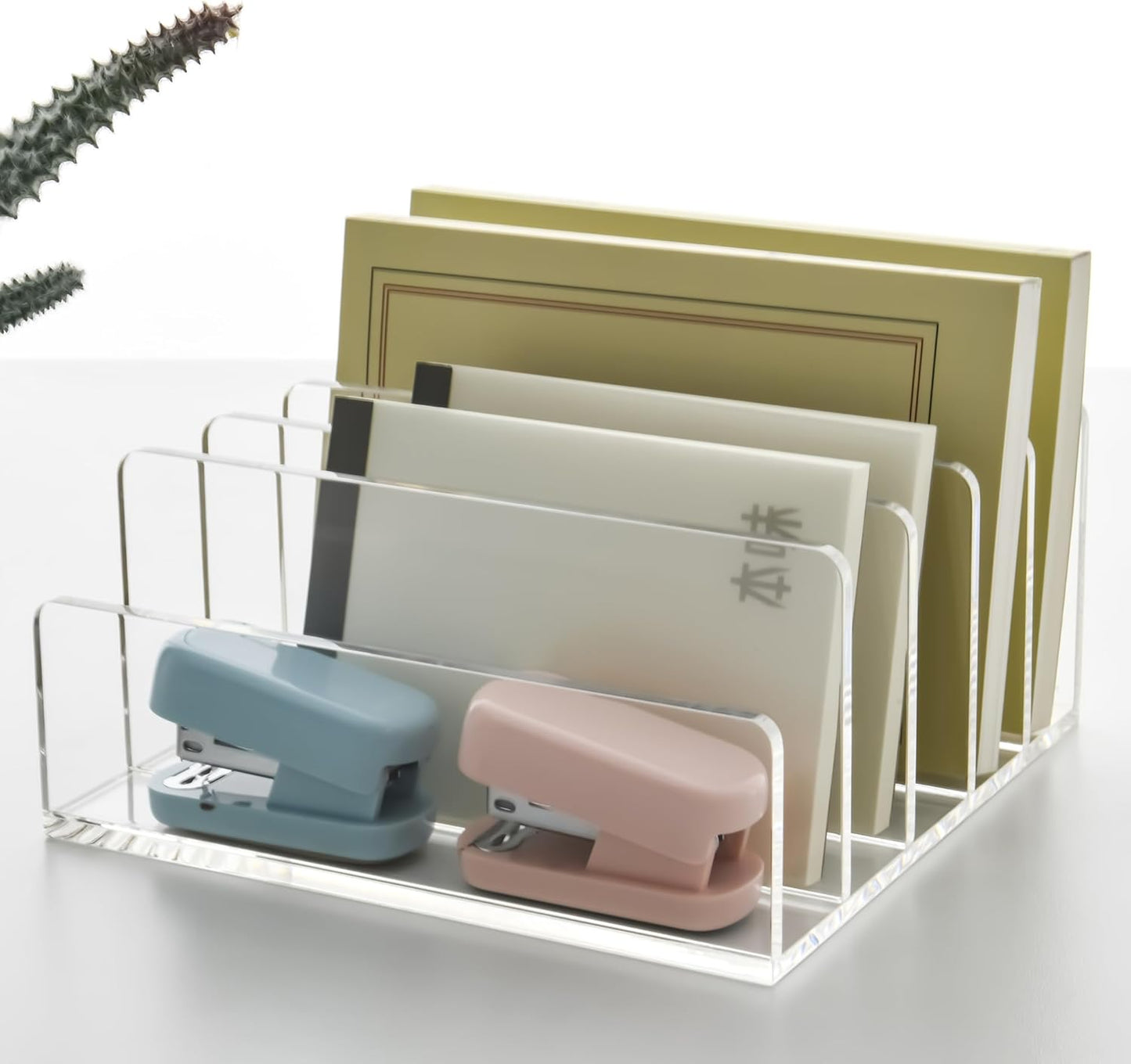 3 Compartments Clear Acrylic Mail Holder – Vertical Letter Sorter & Multifunction Desk Organizer for Bills, Documents, Notebooks – Modern Office/Home Envelope File Rack