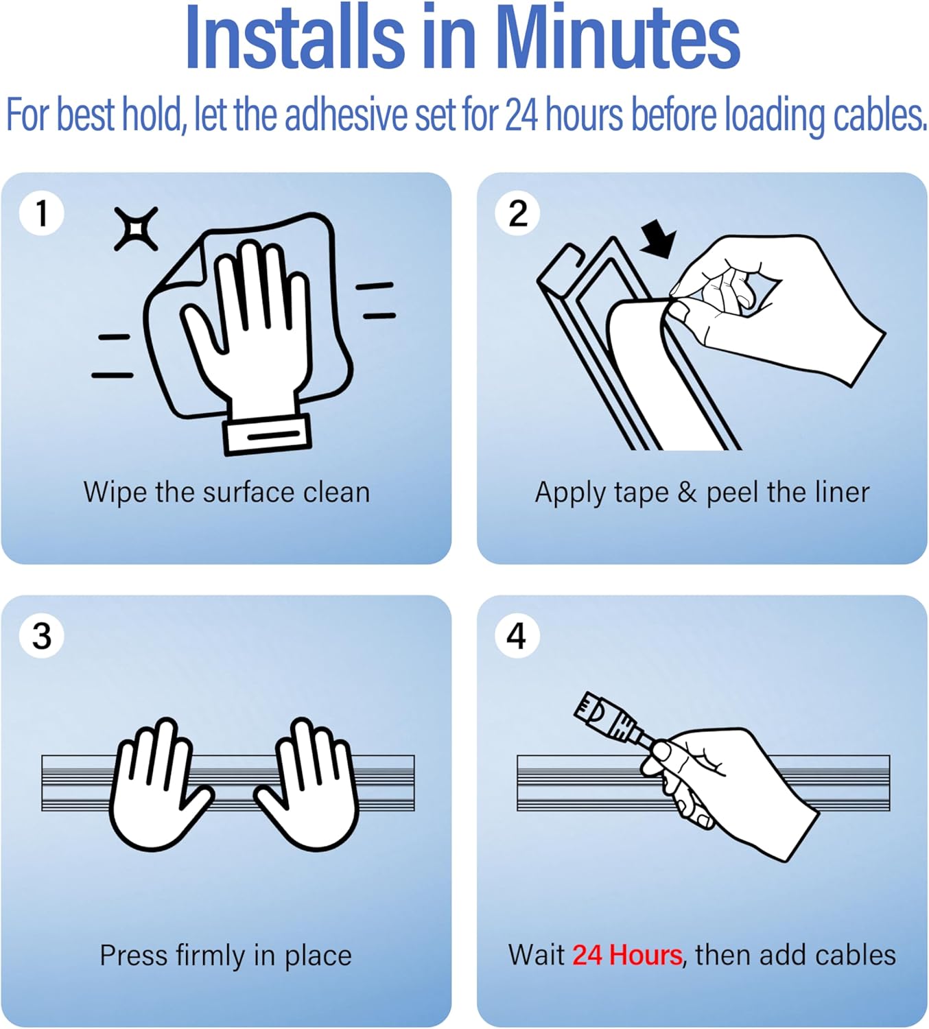6 Pack Under Desk Cable Management Kit, J Channel Cable Raceway with Double Side Tape, Cord Organizer Tray for Desk, Easy Install, No Drilling, Cable Hider for Home & Office, Child & Pet Proof