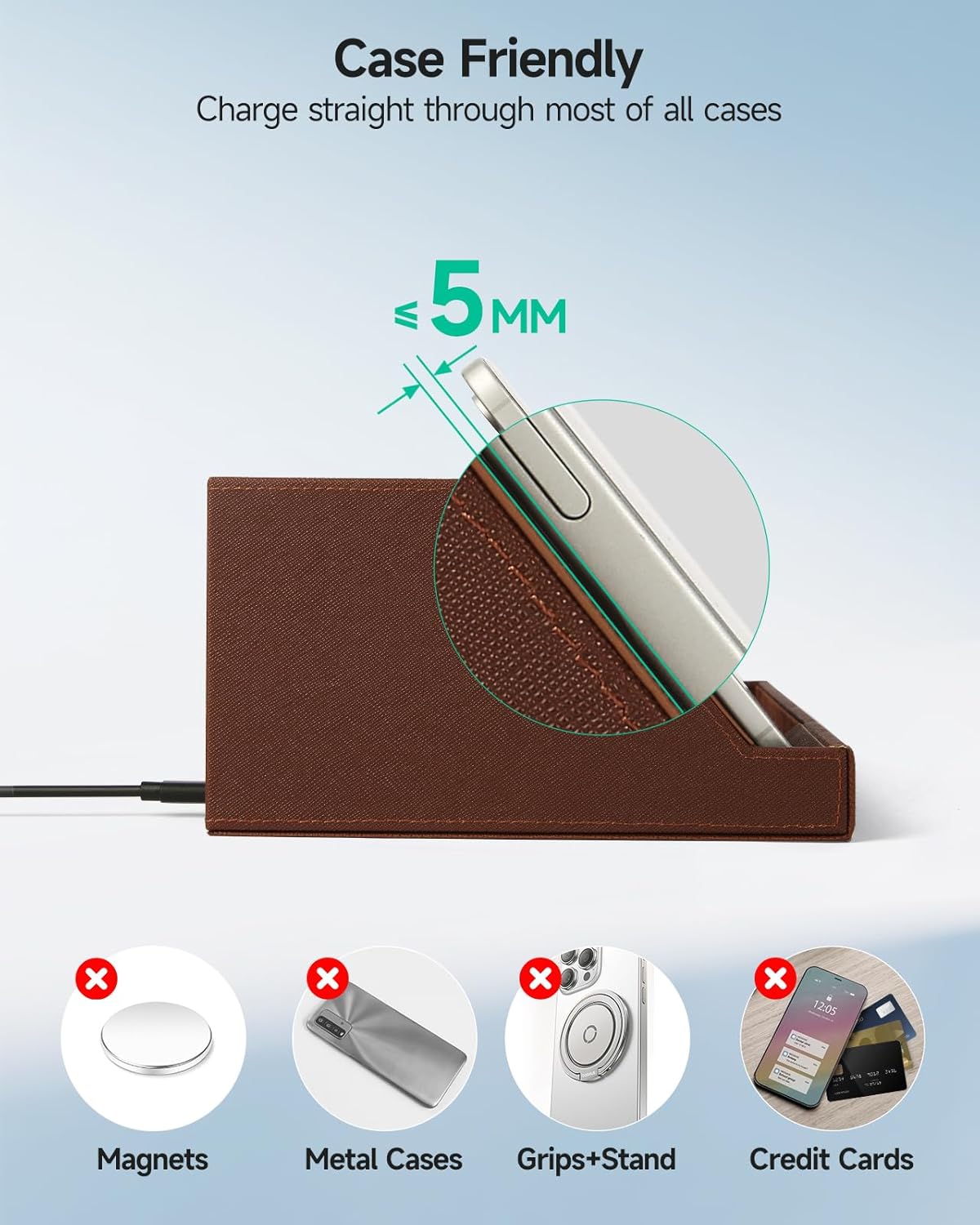 Fast Wireless Charging Station with Desk Organizer for iPhone 17/16/15/15 Pro/14/14 Pro Max/14 Pro/14 Plus/13/13 Pro Max/13 Pro/and iPhone 12/11 Series, Nightstand Desktop Organizer, Brown