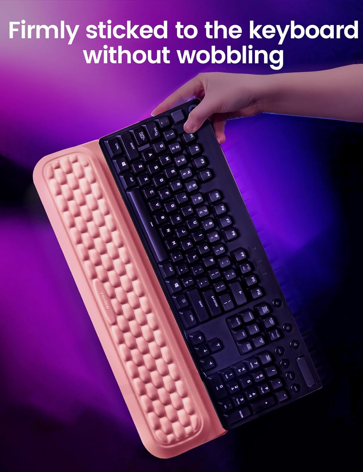 Vaydeer Wrist Rest with Stickers, Full 100% Mechanical Keyboard Rest Support Pad, Desk Ergonomic Cushion for Computer Typing Office Work Home Gaming, Soft Memory Foam Arm Palm Hand Pain Relief-Pink
