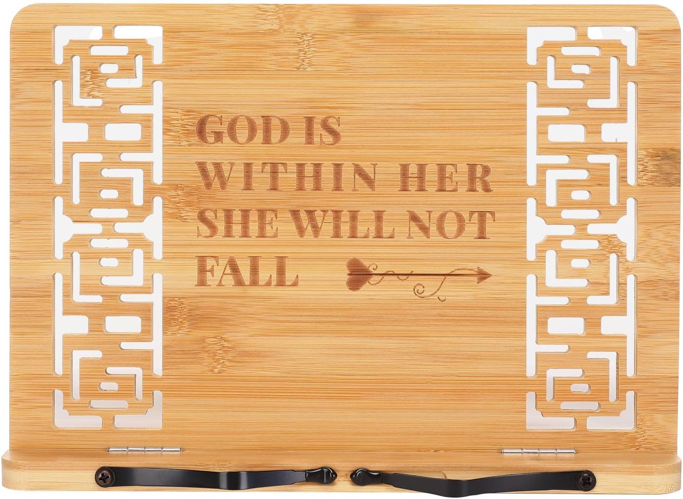 MEGREZ Bamboo Book Stand (13.2 x 9.4 inch) for Reading, Kitchen Cookbook Holder, Adjustable for Tablet/Textbook, Hollow Bookrest, Panda