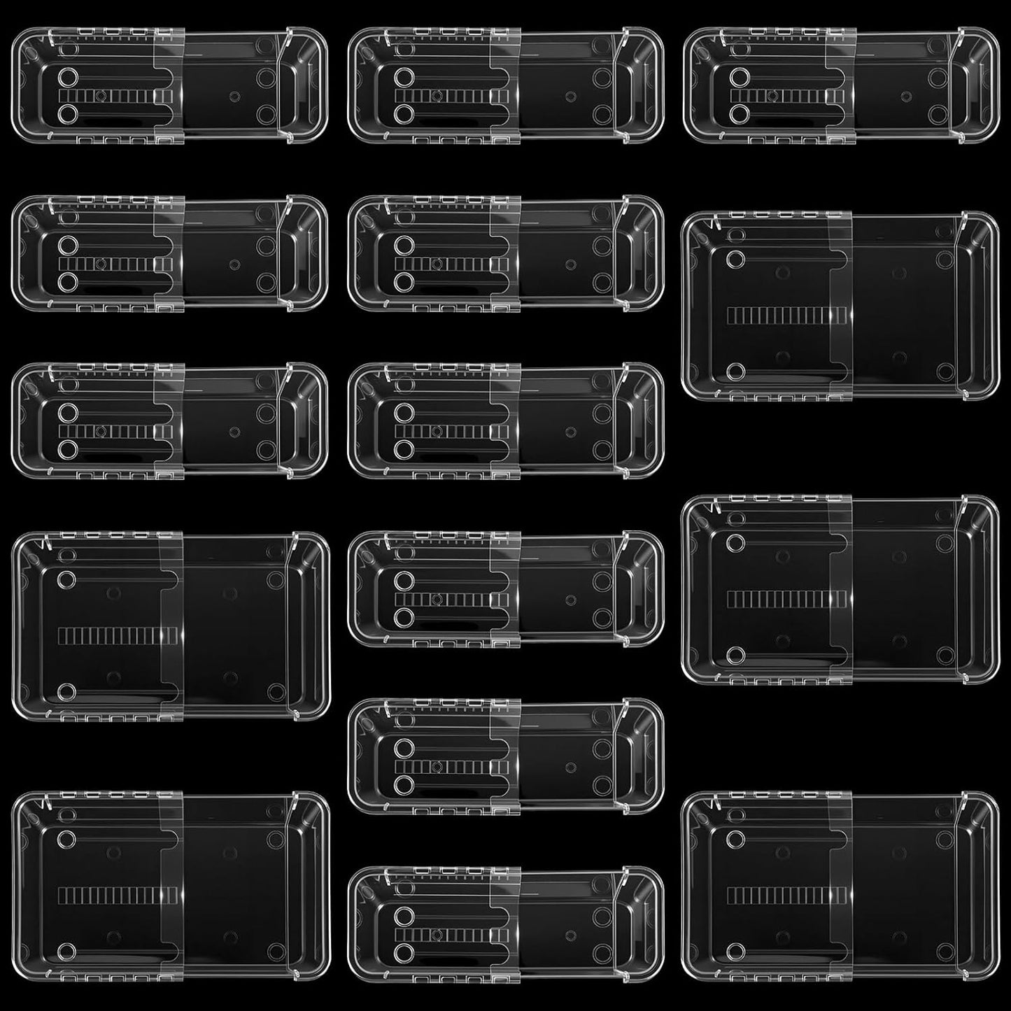 15-Piece Extendable Drawer Organizer Set, 2-Size Adjustable Clear Plastic Storage Bins for Bathroom Vanity, Makeup, Kitchen Utensils & Office Supplies