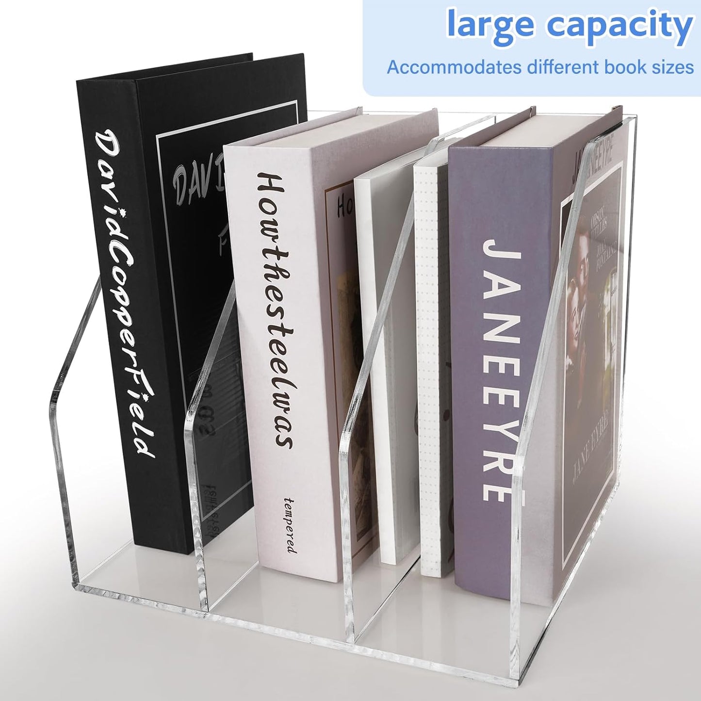 2 Pack- Stackable Paper Letter Tray,Clear Acrylic Magazine Holder and File Organizer - Sleek Desk Organizer for Home Office, Bookshelf, or Workspace - Space-Saving Transparent Document Holder