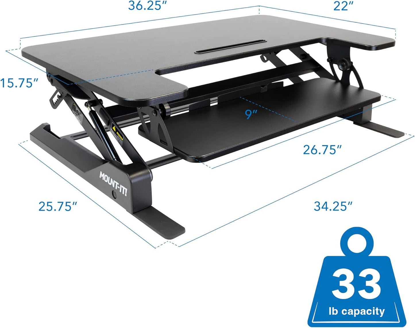 Mount-It! Standing Desk Converter, Compact 25" Sit Stand Desk Riser with Gas Spring Lift, Adjustable Height Desktop Riser for Laptop, Monitor, and Keyboard, Small Home Office Desk Converter