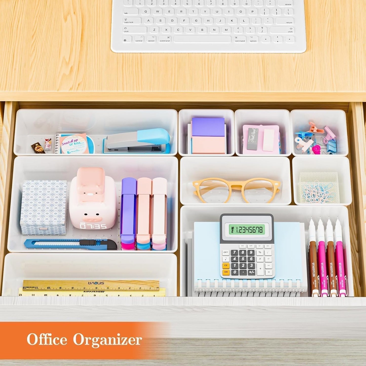 SpaceHacks 25 PCS Plastic Drawer Organizer Set, 4-Size Versatile Organizer Tool Trays & storage Bins for Makeup, Jewelry, and Gadgets in Bathroom, Bedroom and Office,Clear Black