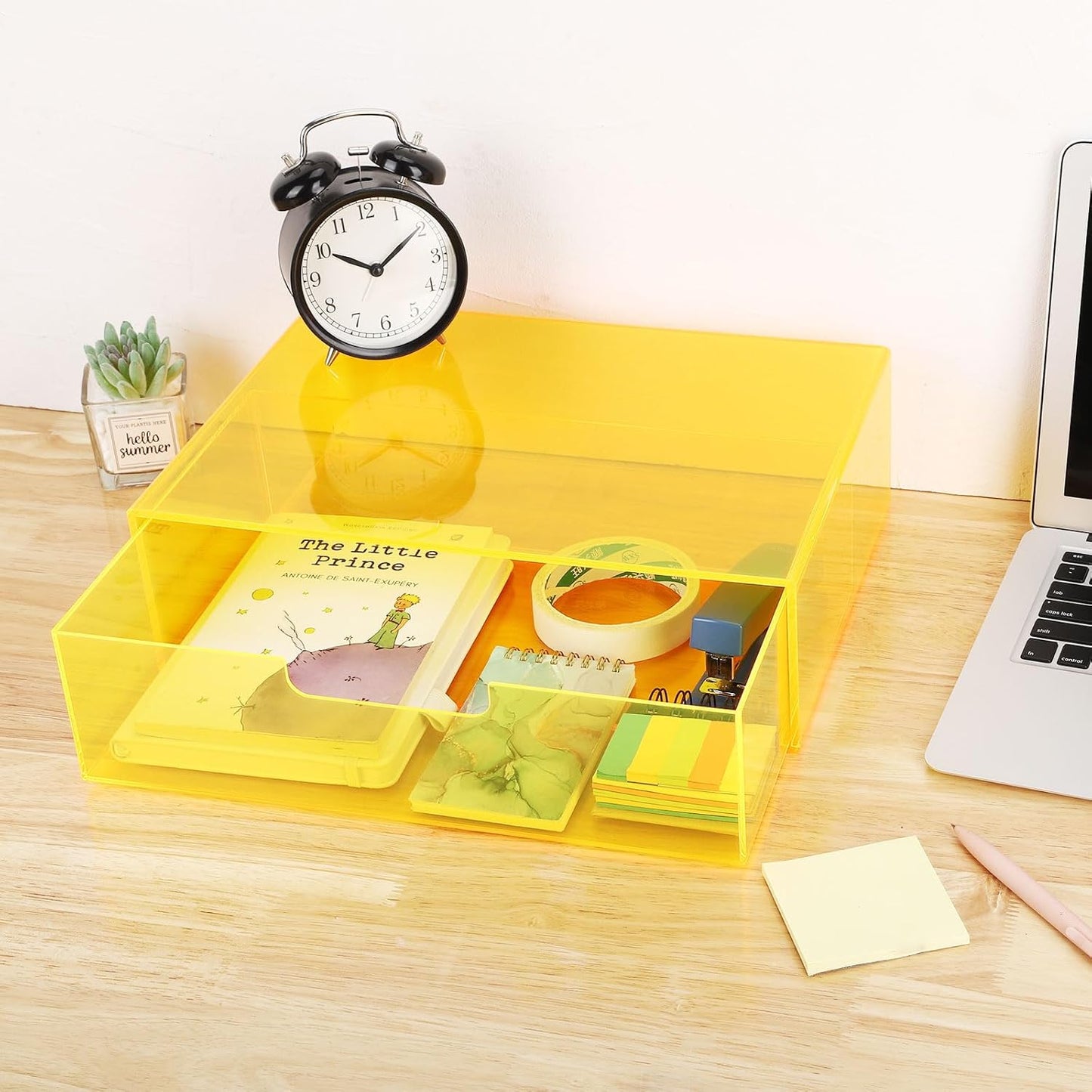 Gelite Acrylic Desk Organizer with Drawer for Makeup Vanity Stackable Desktop Storage Box for Office Supplies, 13.8 x 9.8 x 3.9’’, Neon Green
